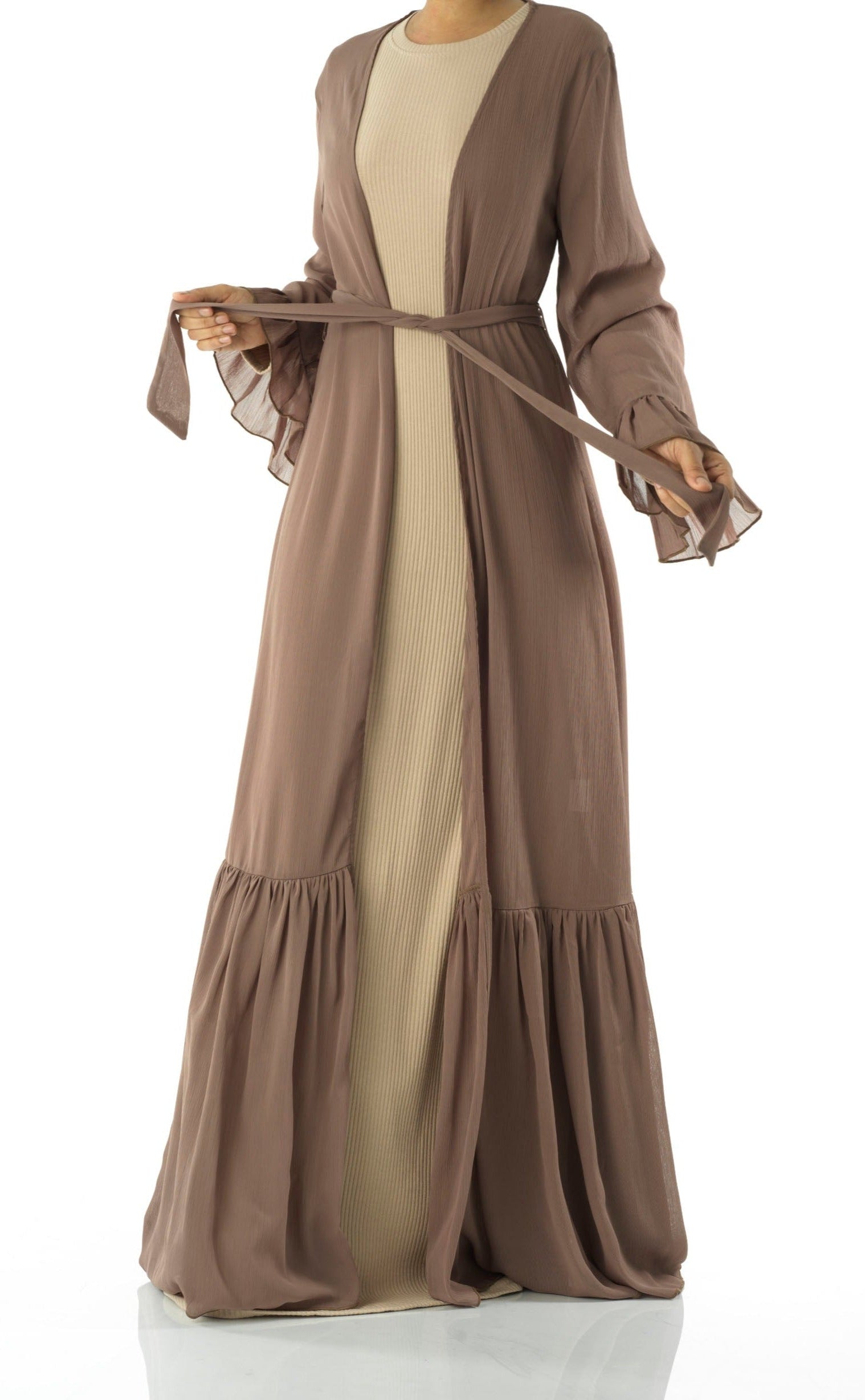 Tiered ruffle chiffon maxi cardigan Kabayare