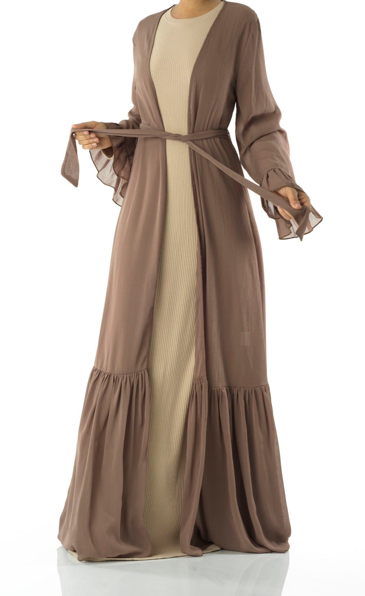 Tiered ruffle chiffon maxi cardigan Kabayare