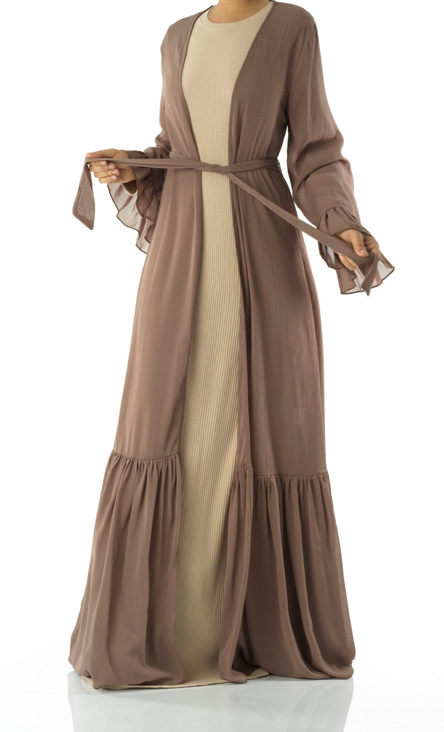 Tiered ruffle chiffon maxi cardigan Kabayare