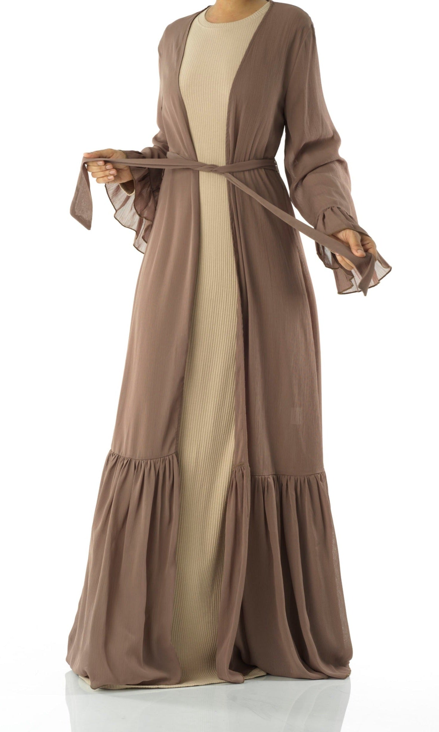 Tiered ruffle chiffon maxi cardigan Kabayare