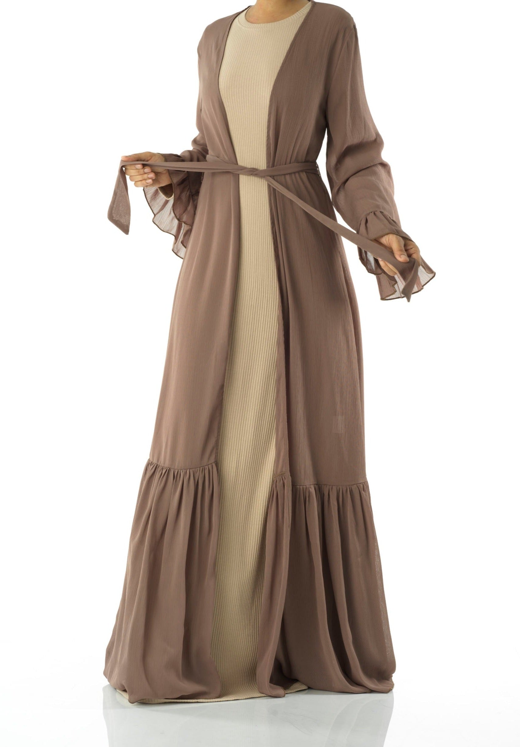 Tiered ruffle chiffon maxi cardigan Kabayare
