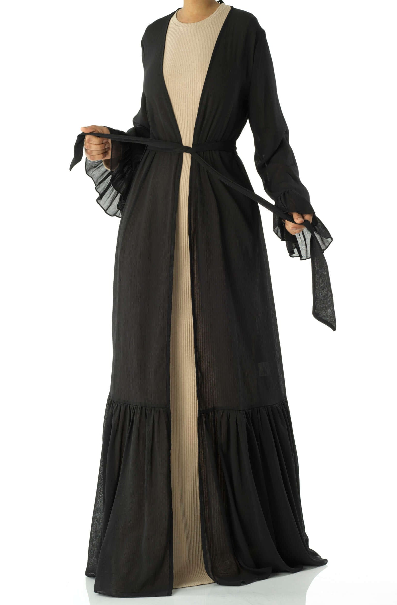 Tiered ruffle chiffon maxi cardigan Kabayare