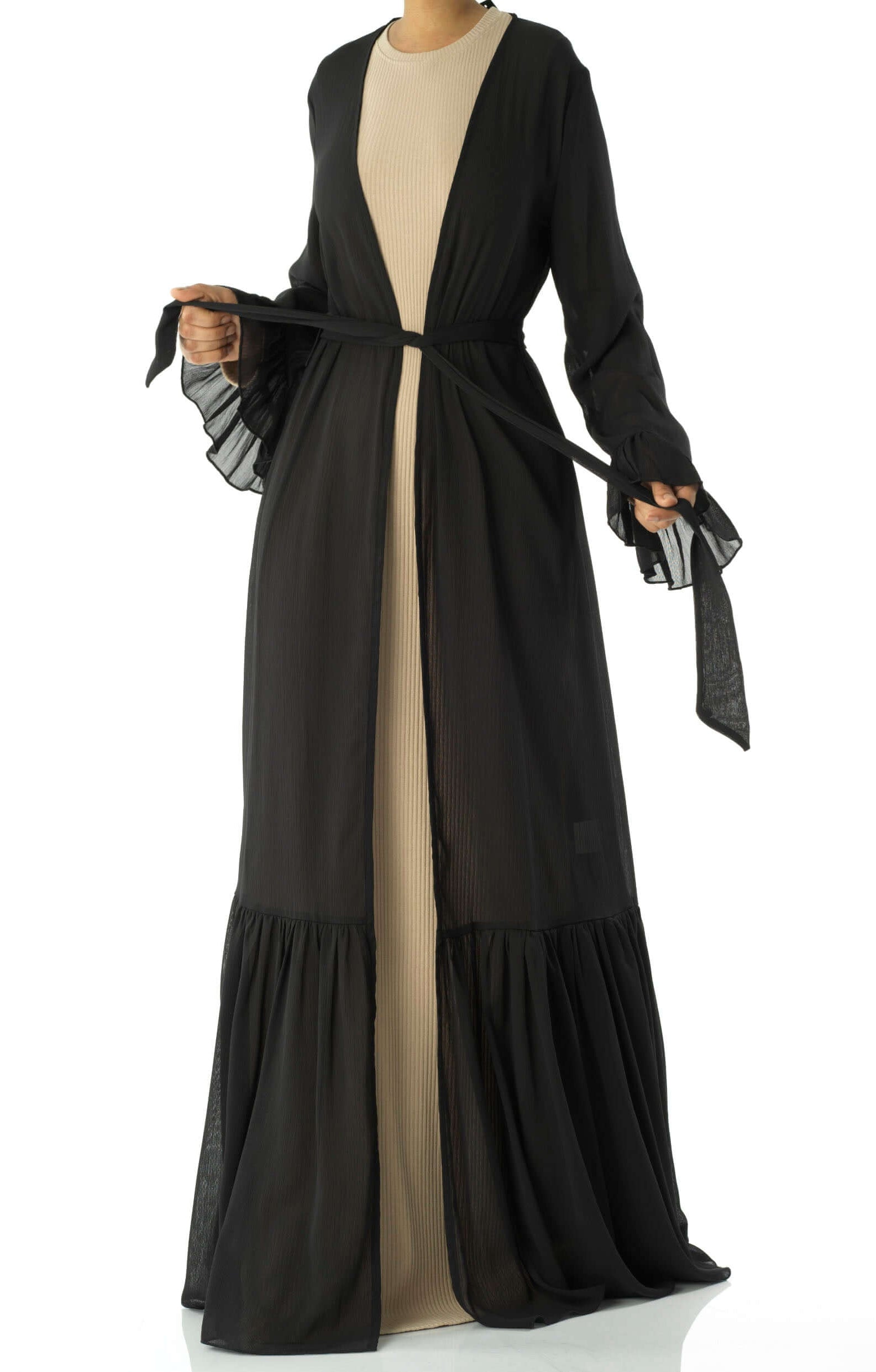 Tiered ruffle chiffon maxi cardigan Kabayare