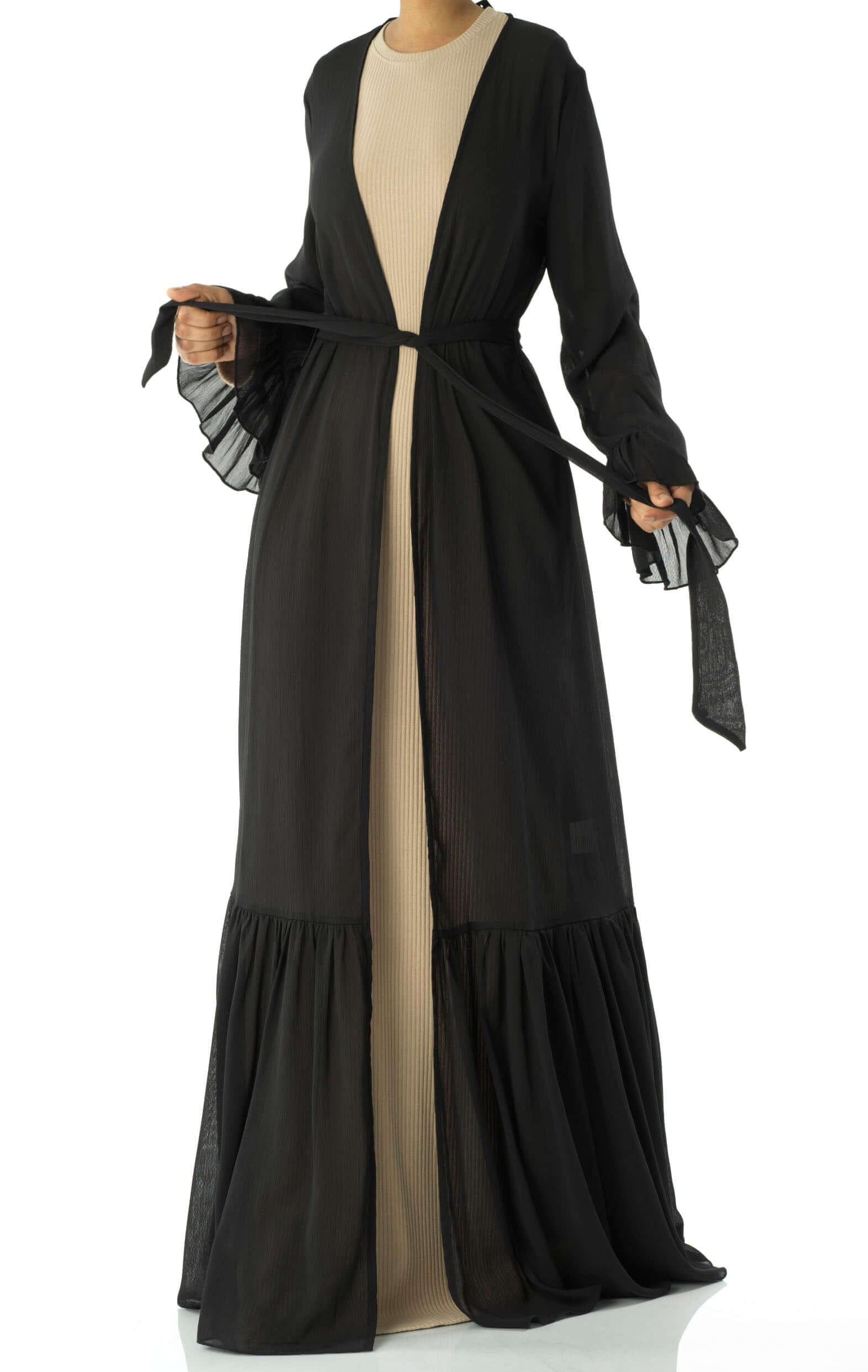 Tiered ruffle chiffon maxi cardigan Kabayare
