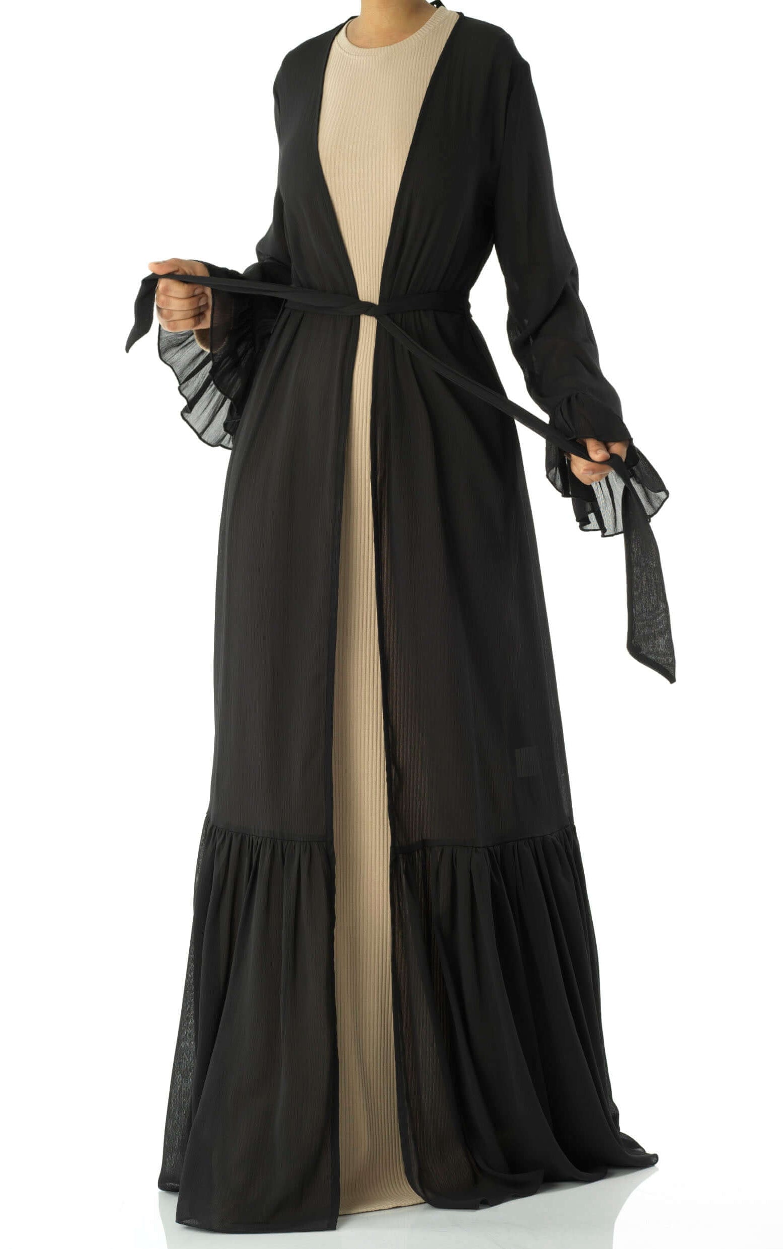 Tiered ruffle chiffon maxi cardigan Kabayare