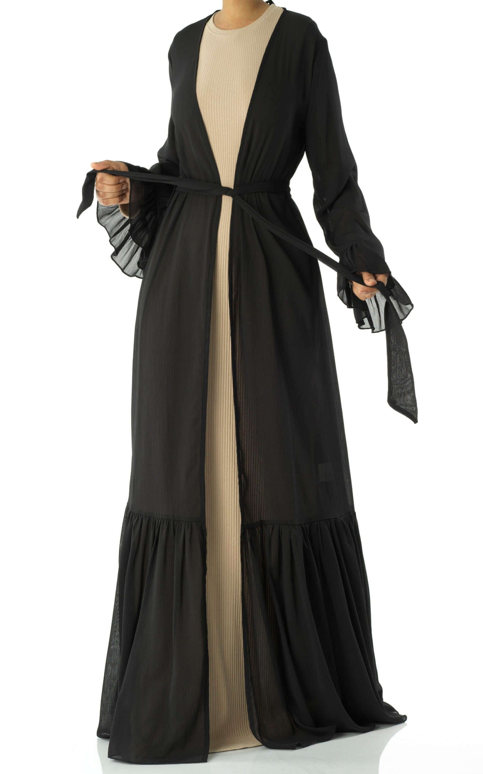 Tiered ruffle chiffon maxi cardigan Kabayare