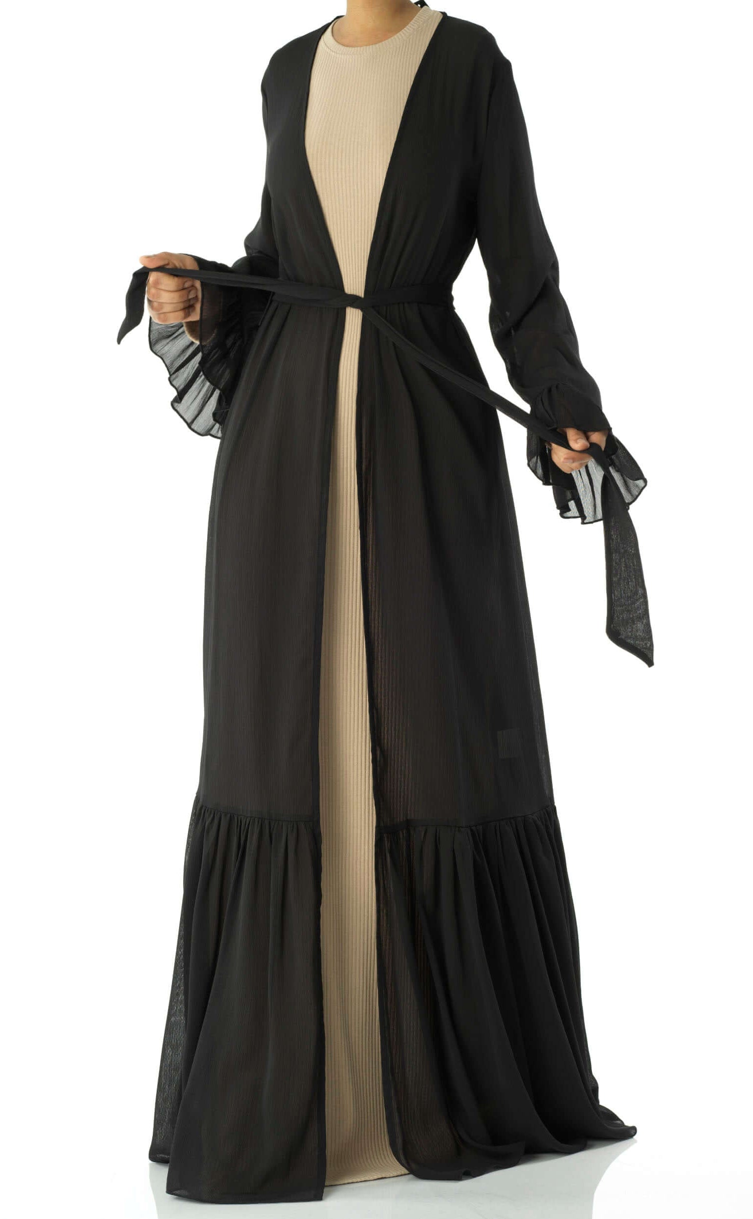 Tiered ruffle chiffon maxi cardigan Kabayare