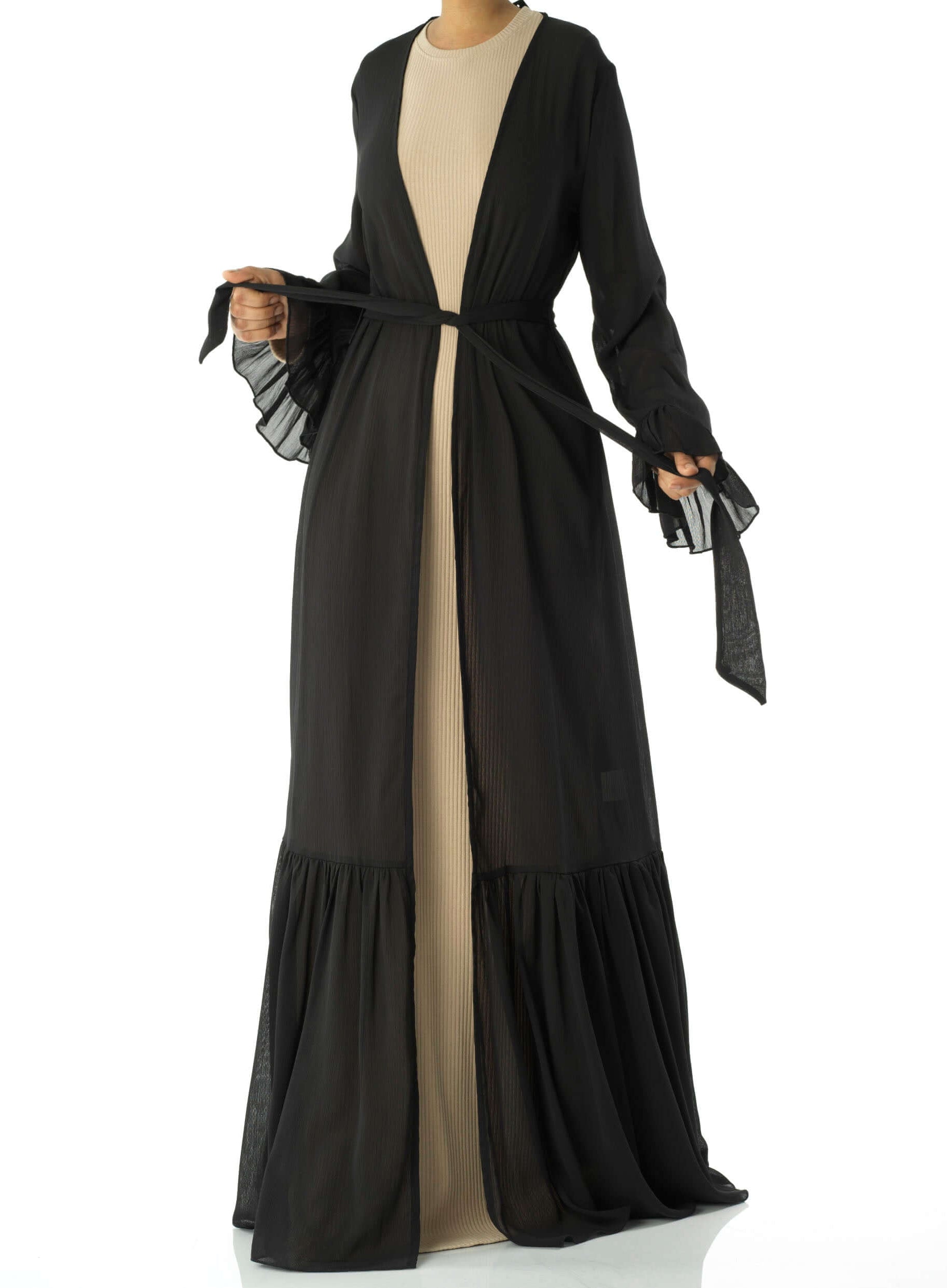 Tiered ruffle chiffon maxi cardigan Kabayare