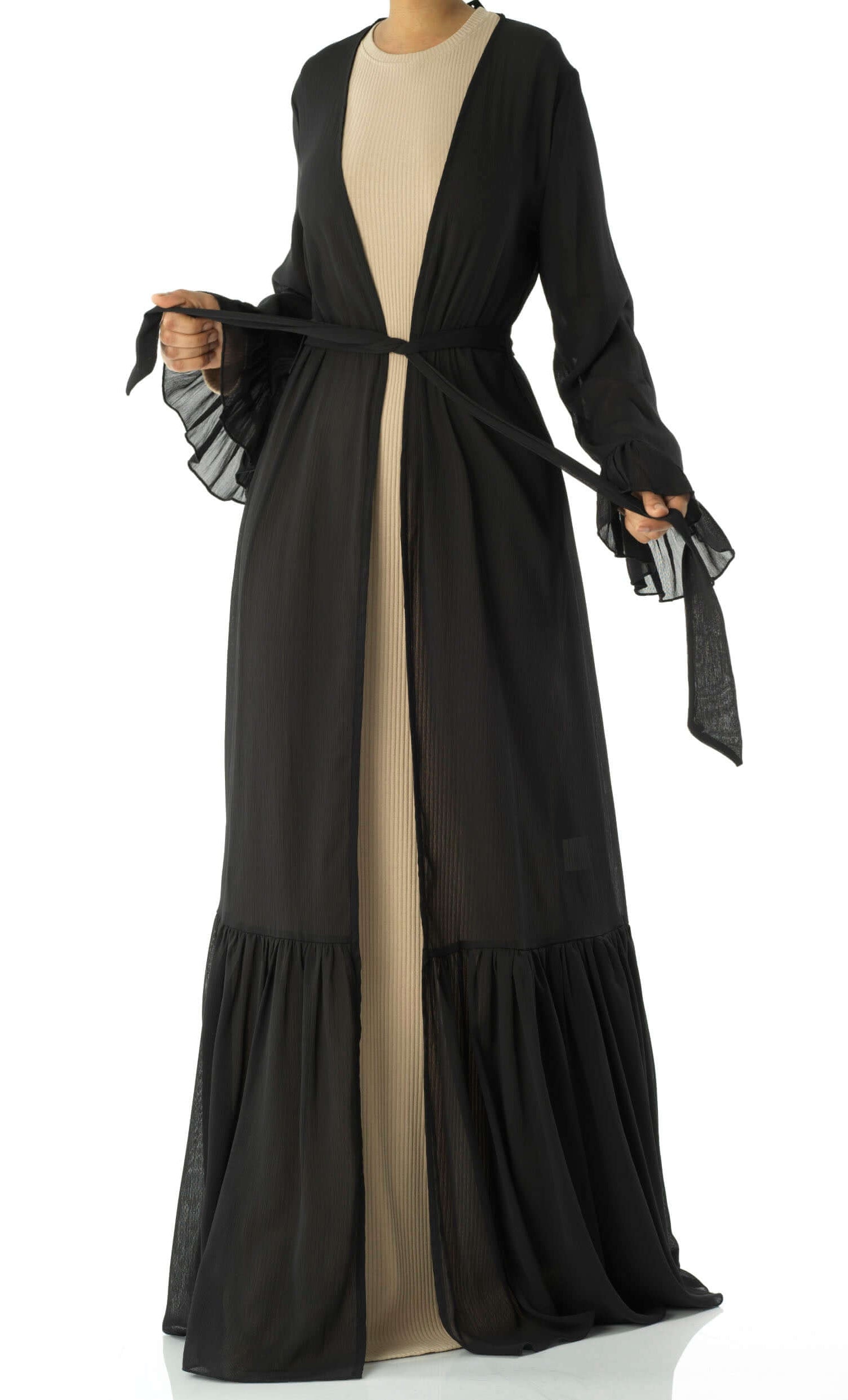 Tiered ruffle chiffon maxi cardigan Kabayare