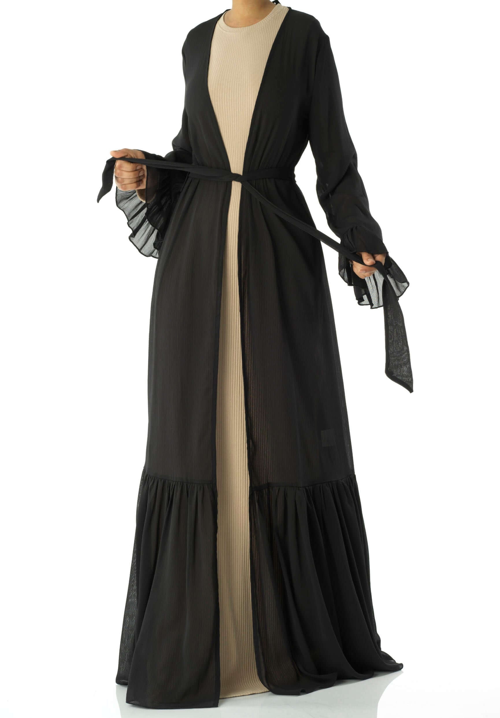 Tiered ruffle chiffon maxi cardigan Kabayare