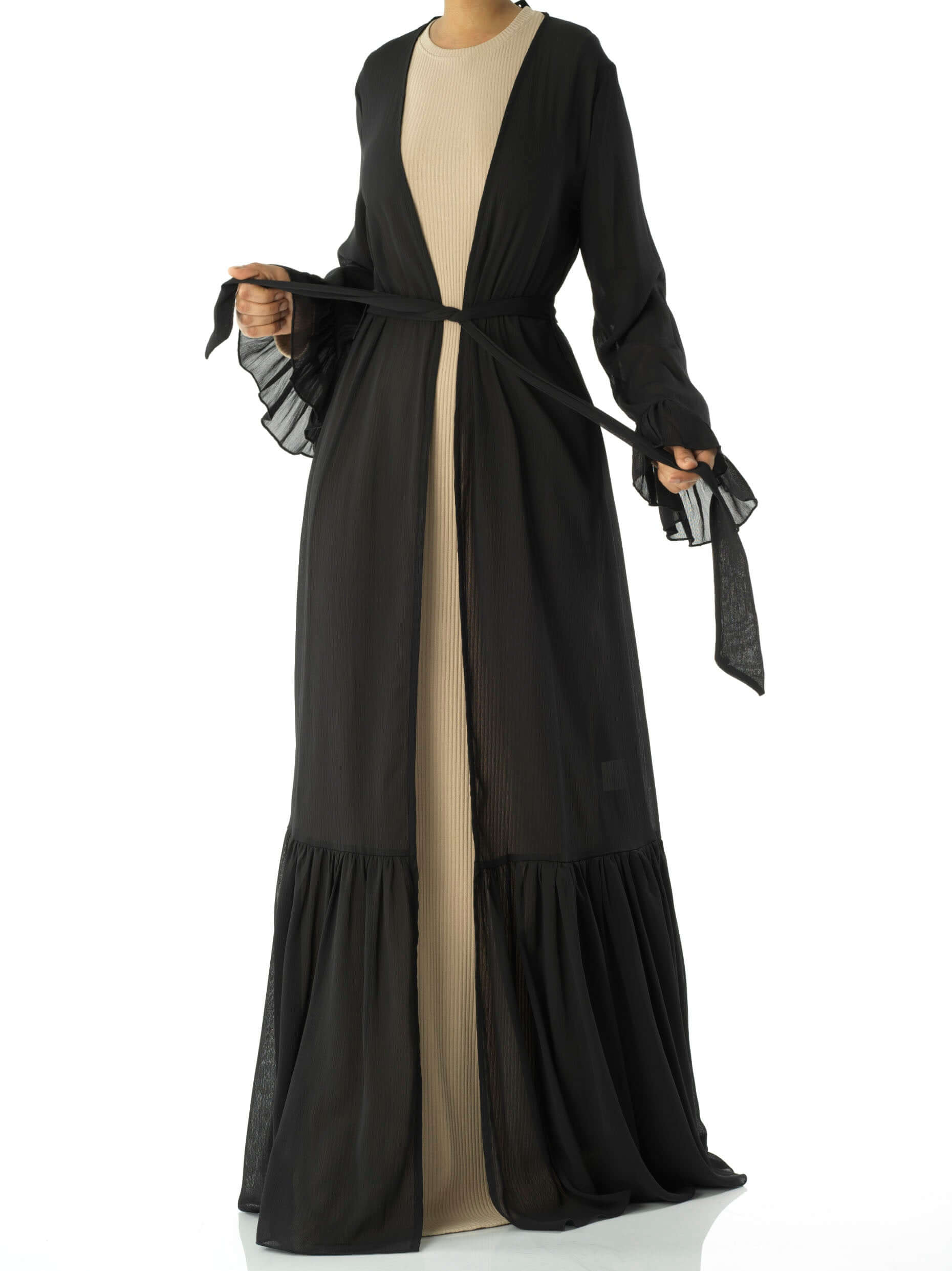 Tiered ruffle chiffon maxi cardigan Kabayare