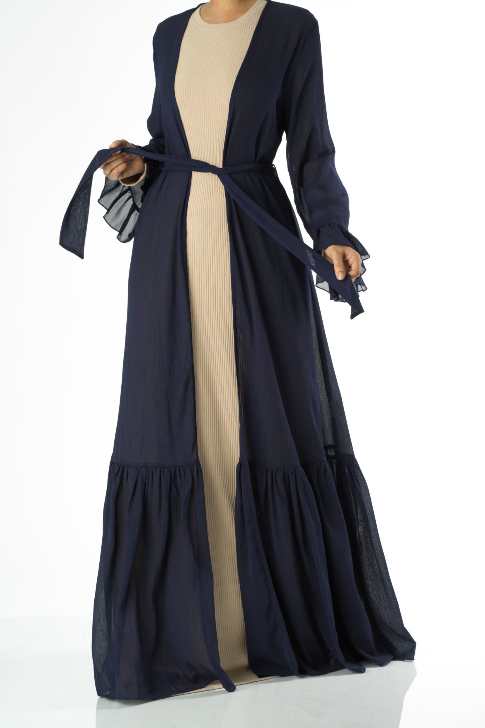 Tiered ruffle chiffon maxi cardigan Kabayare