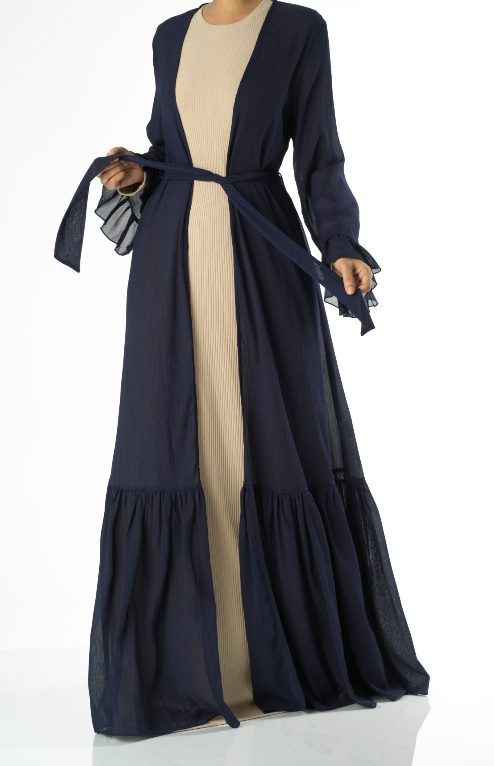 Tiered ruffle chiffon maxi cardigan Kabayare