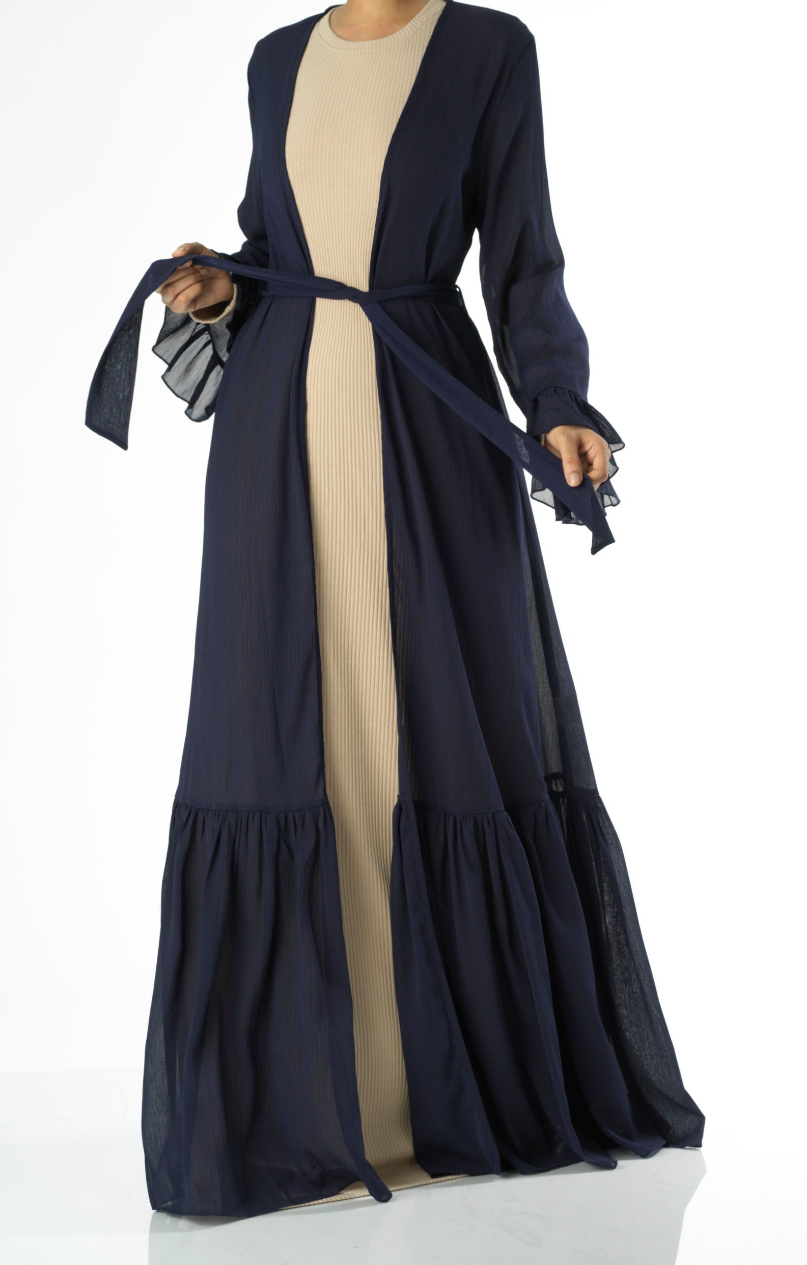 Tiered ruffle chiffon maxi cardigan Kabayare