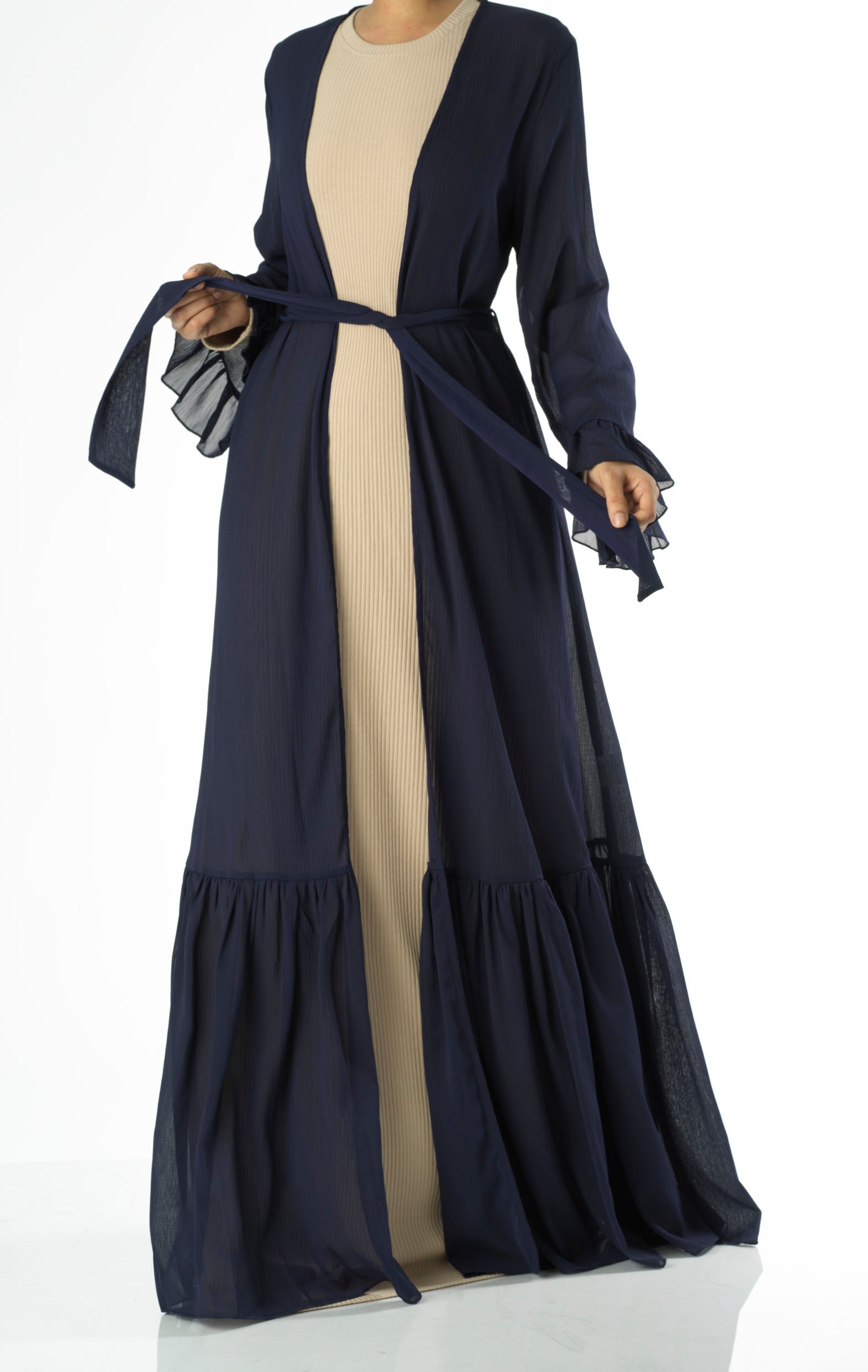Tiered ruffle chiffon maxi cardigan Kabayare