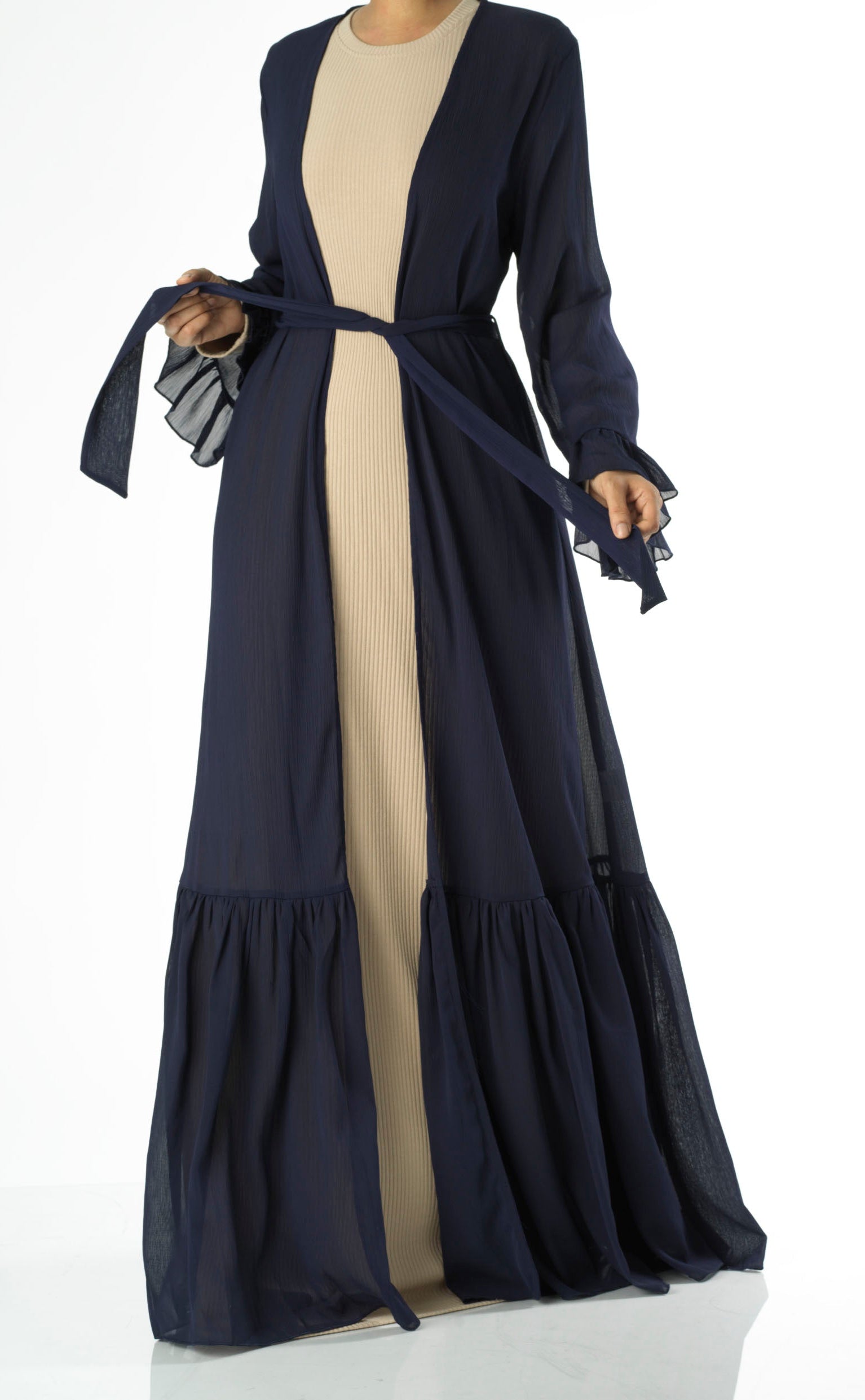 Tiered ruffle chiffon maxi cardigan Kabayare