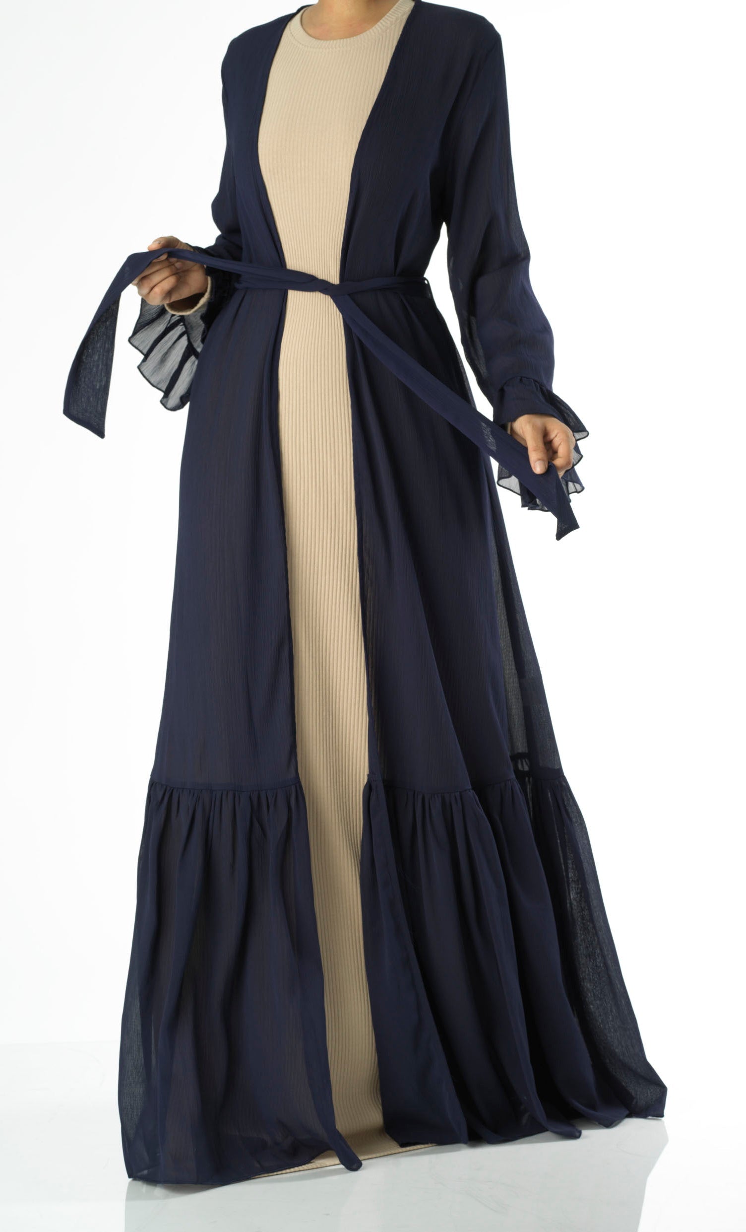 Tiered ruffle chiffon maxi cardigan Kabayare