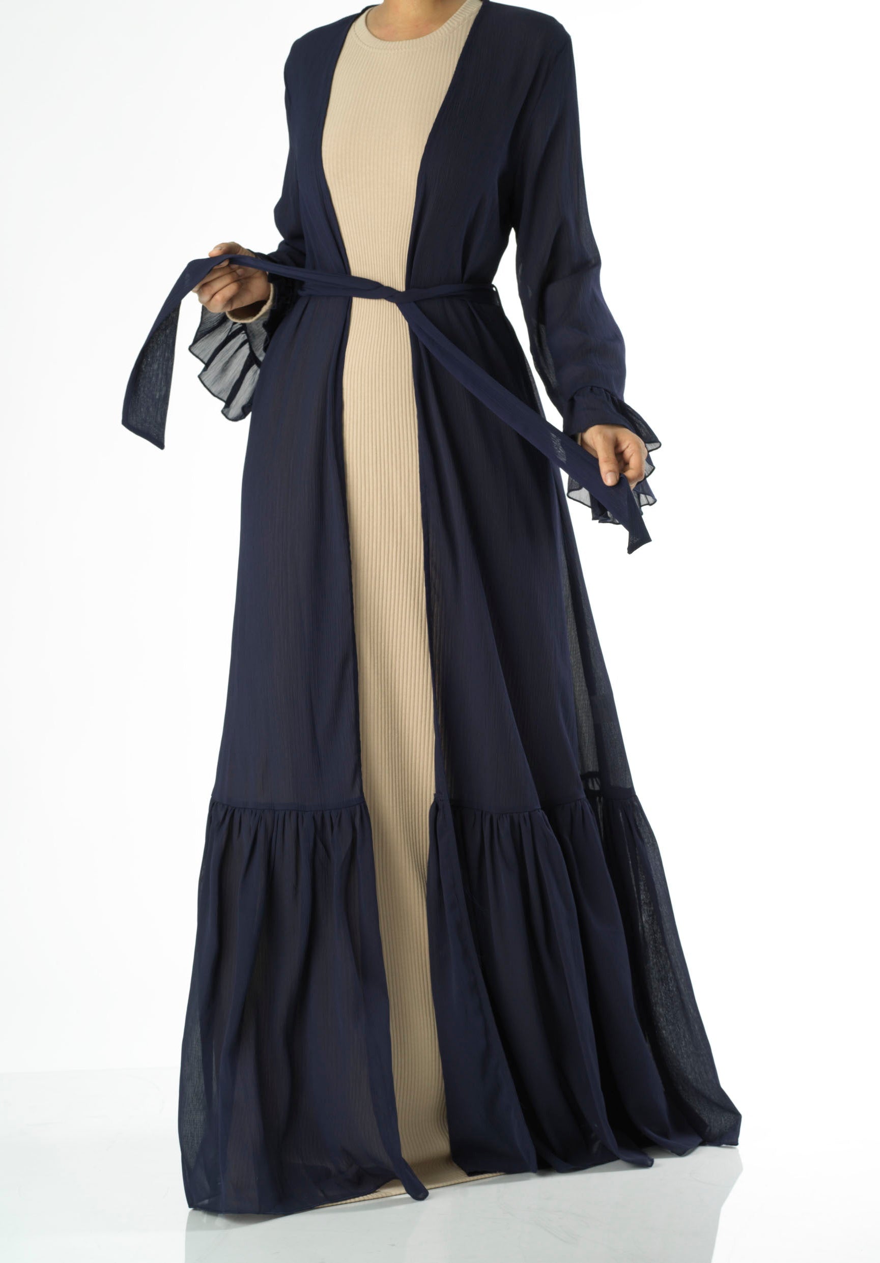 Tiered ruffle chiffon maxi cardigan Kabayare