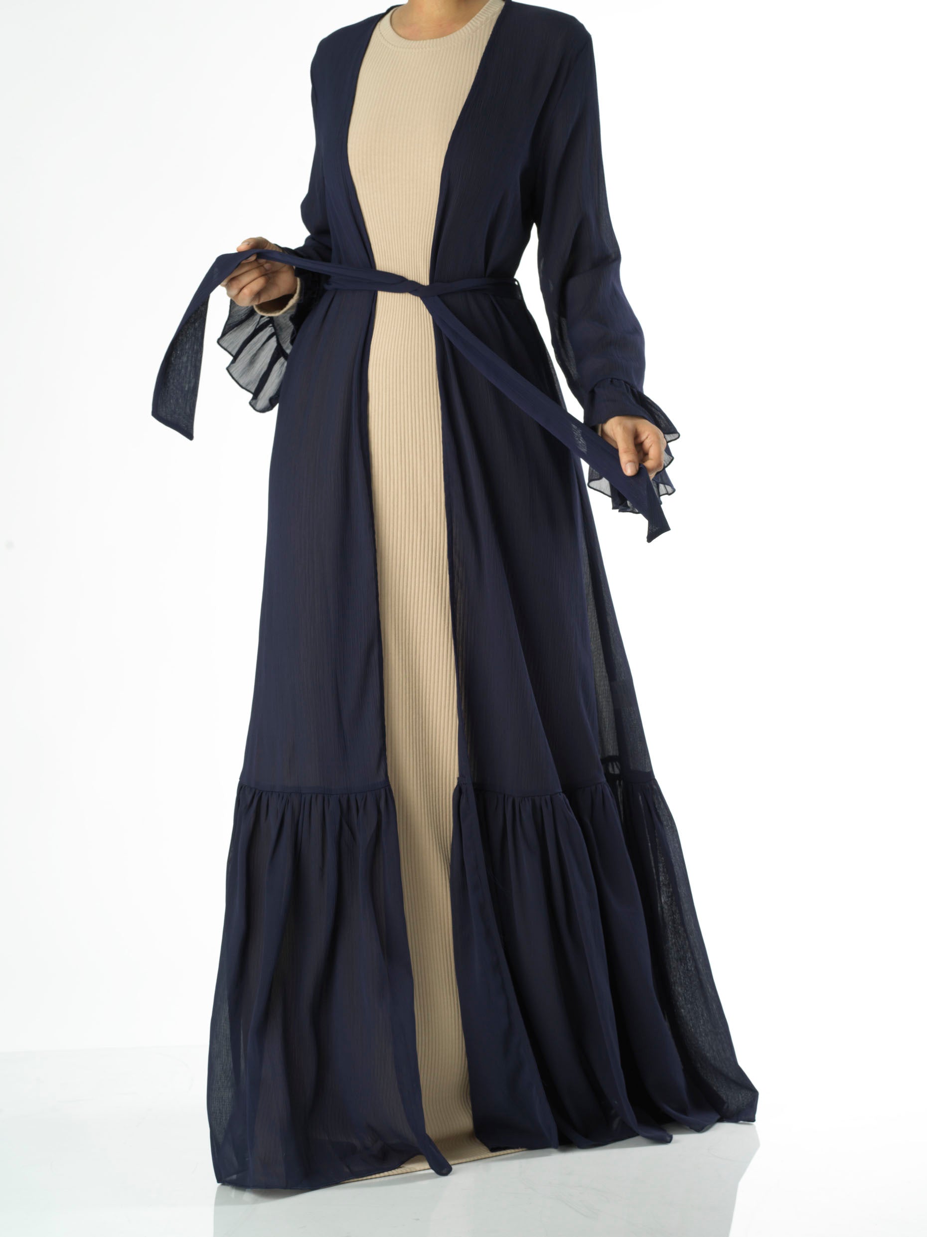 Tiered ruffle chiffon maxi cardigan Kabayare