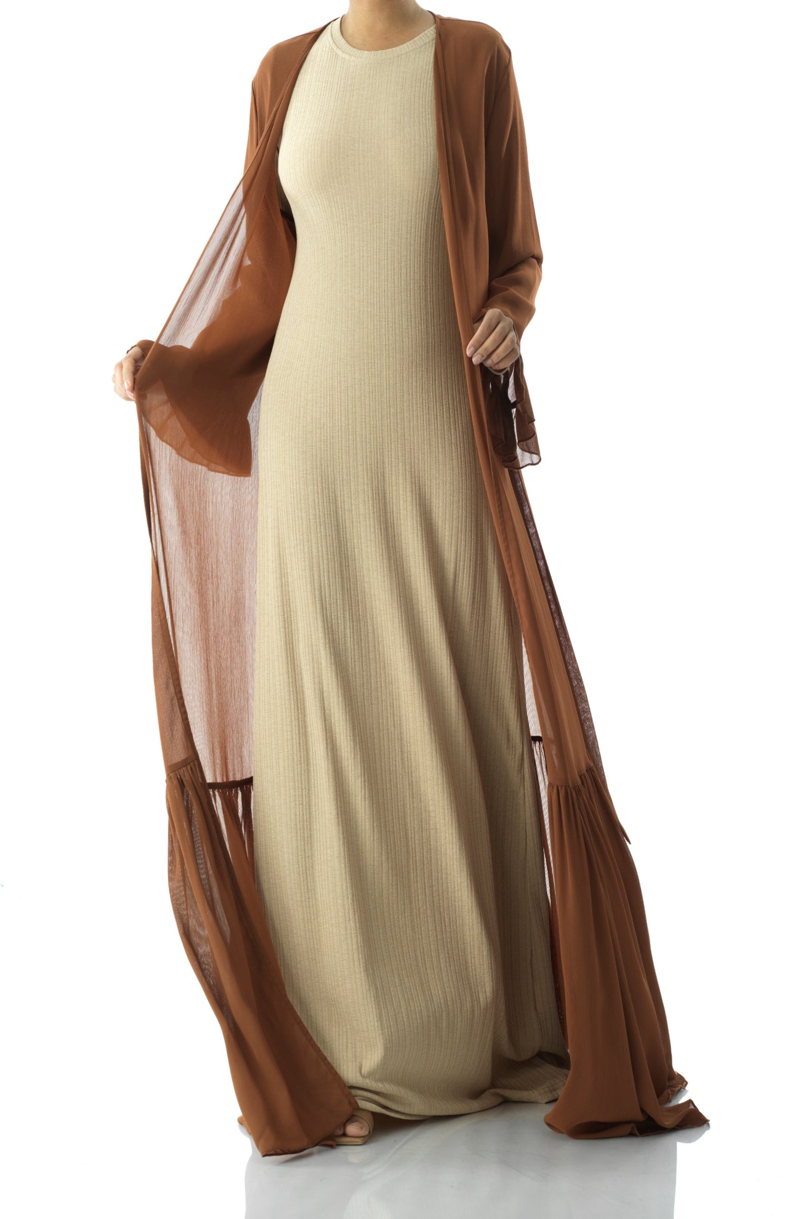 Tiered ruffle chiffon maxi cardigan Kabayare