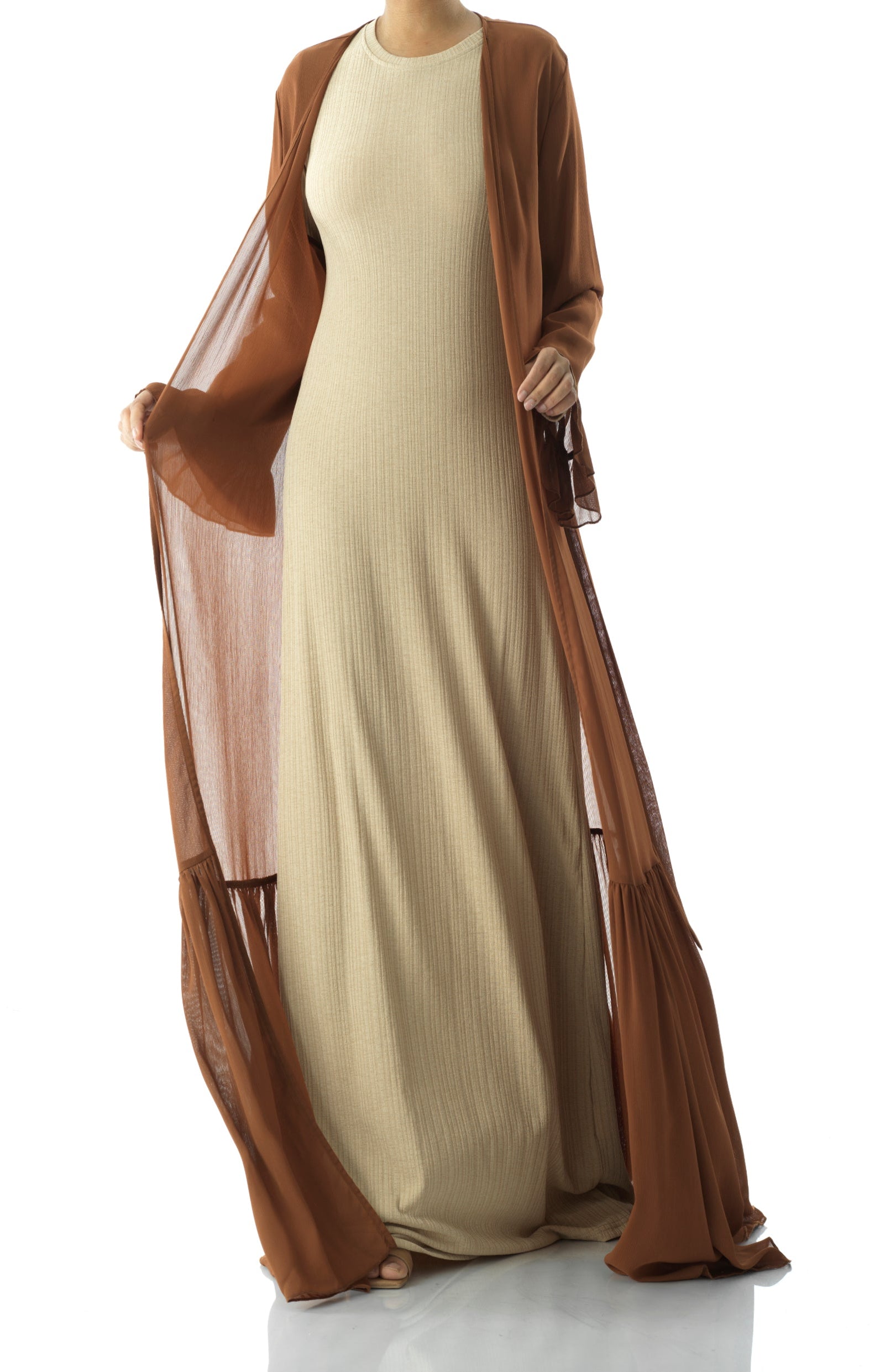 Tiered ruffle chiffon maxi cardigan Kabayare