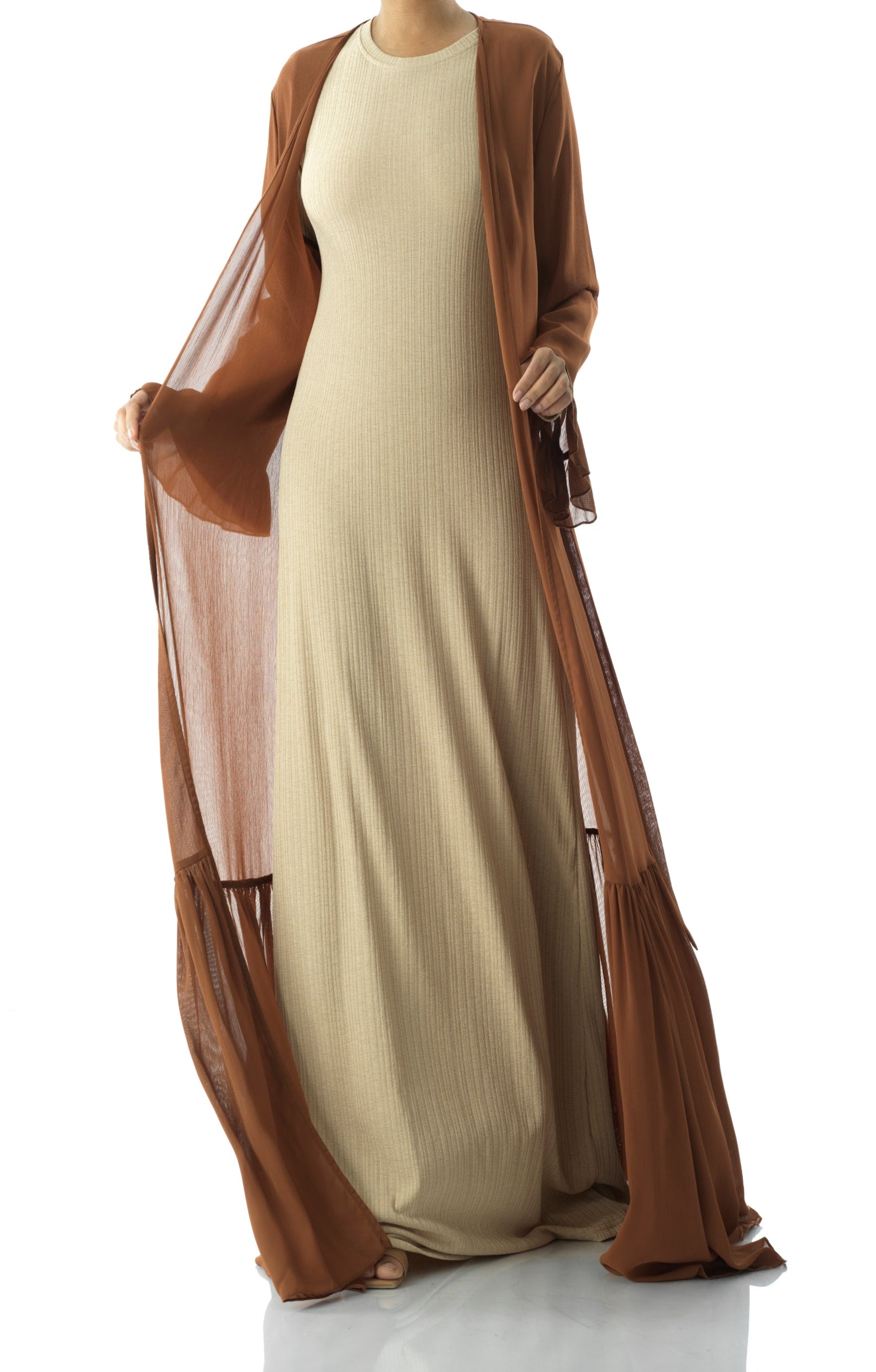 Tiered ruffle chiffon maxi cardigan Kabayare