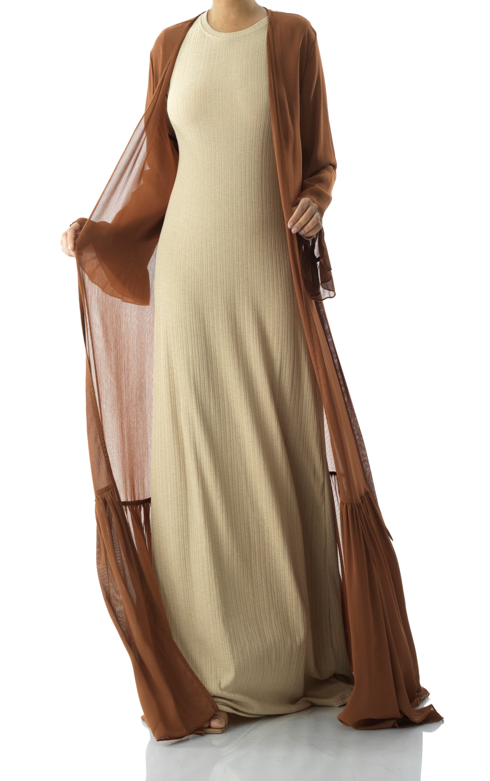 Tiered ruffle chiffon maxi cardigan Kabayare