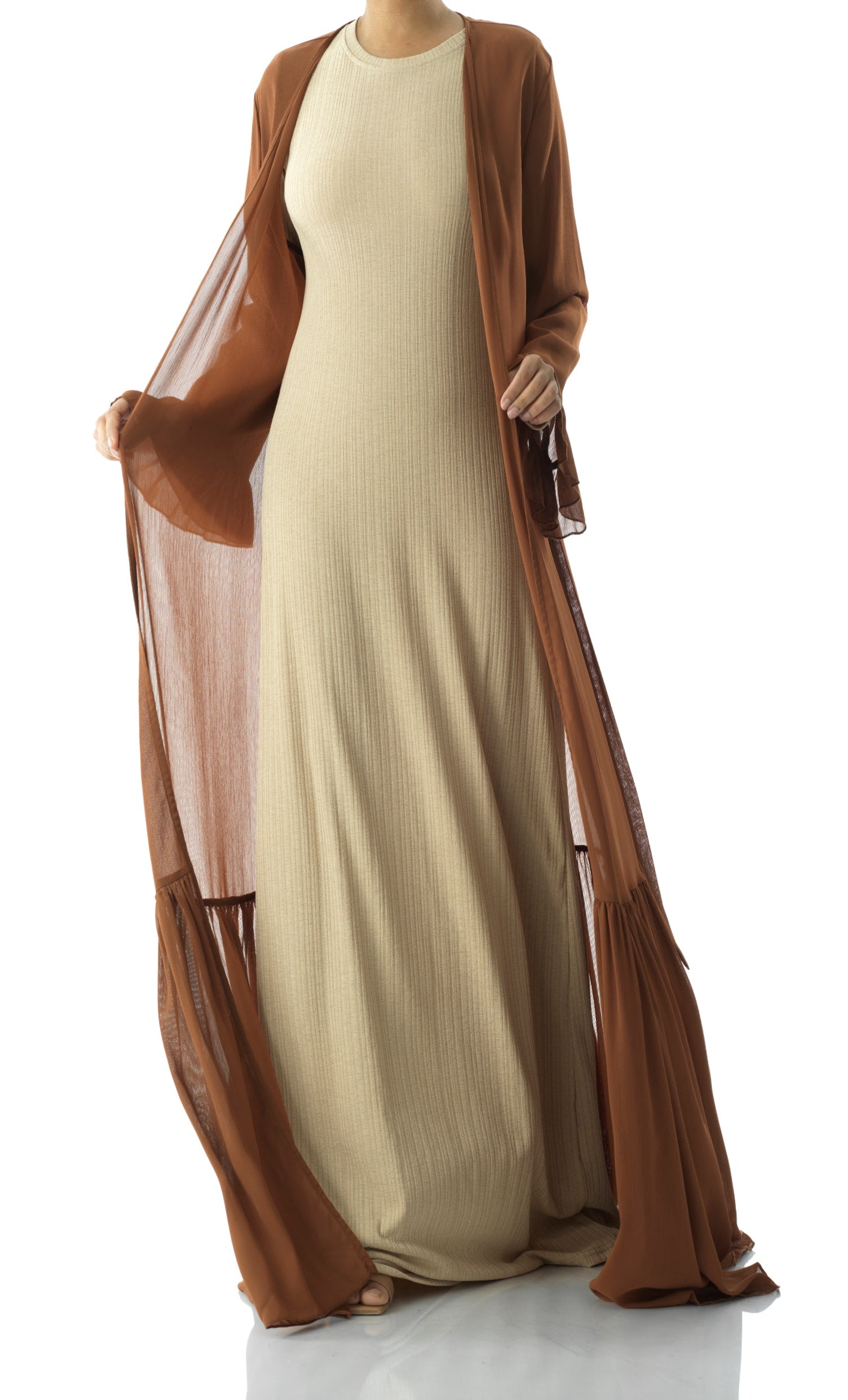 Tiered ruffle chiffon maxi cardigan Kabayare