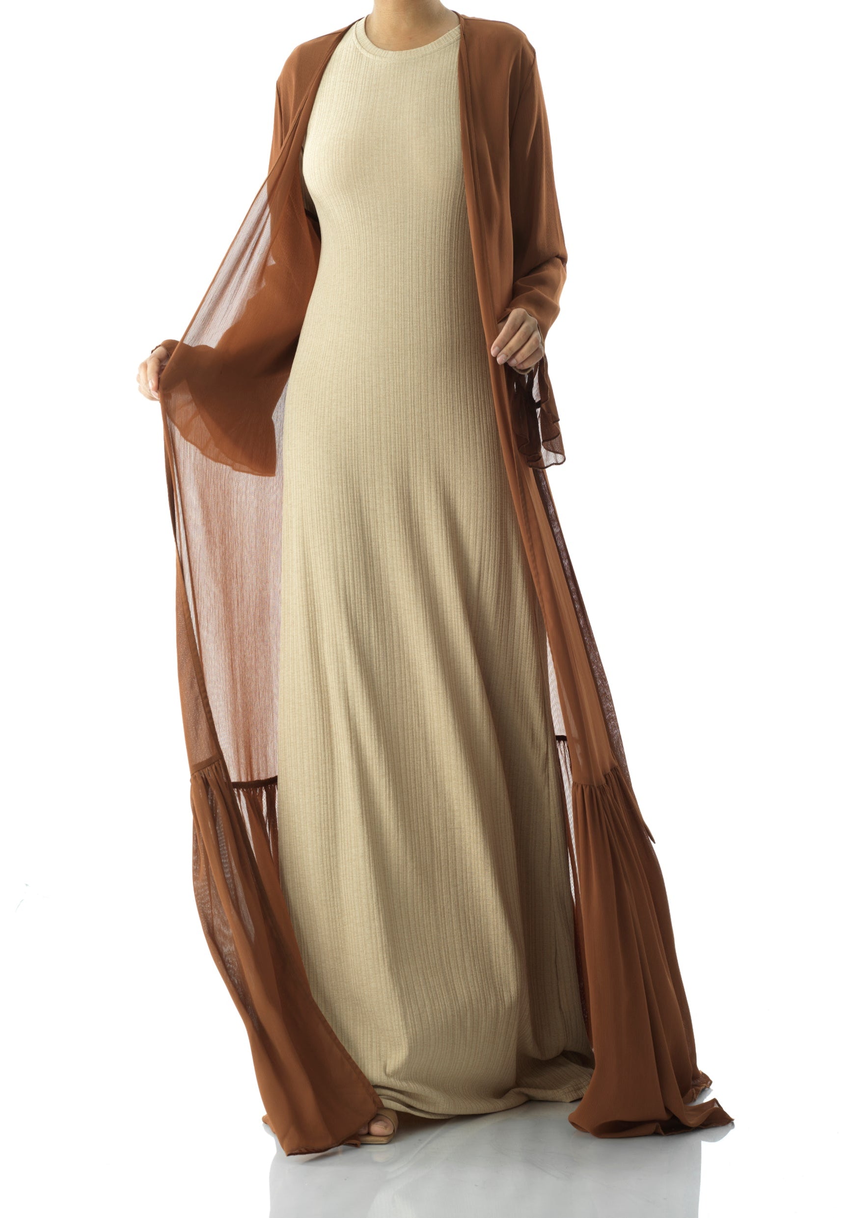 Tiered ruffle chiffon maxi cardigan Kabayare