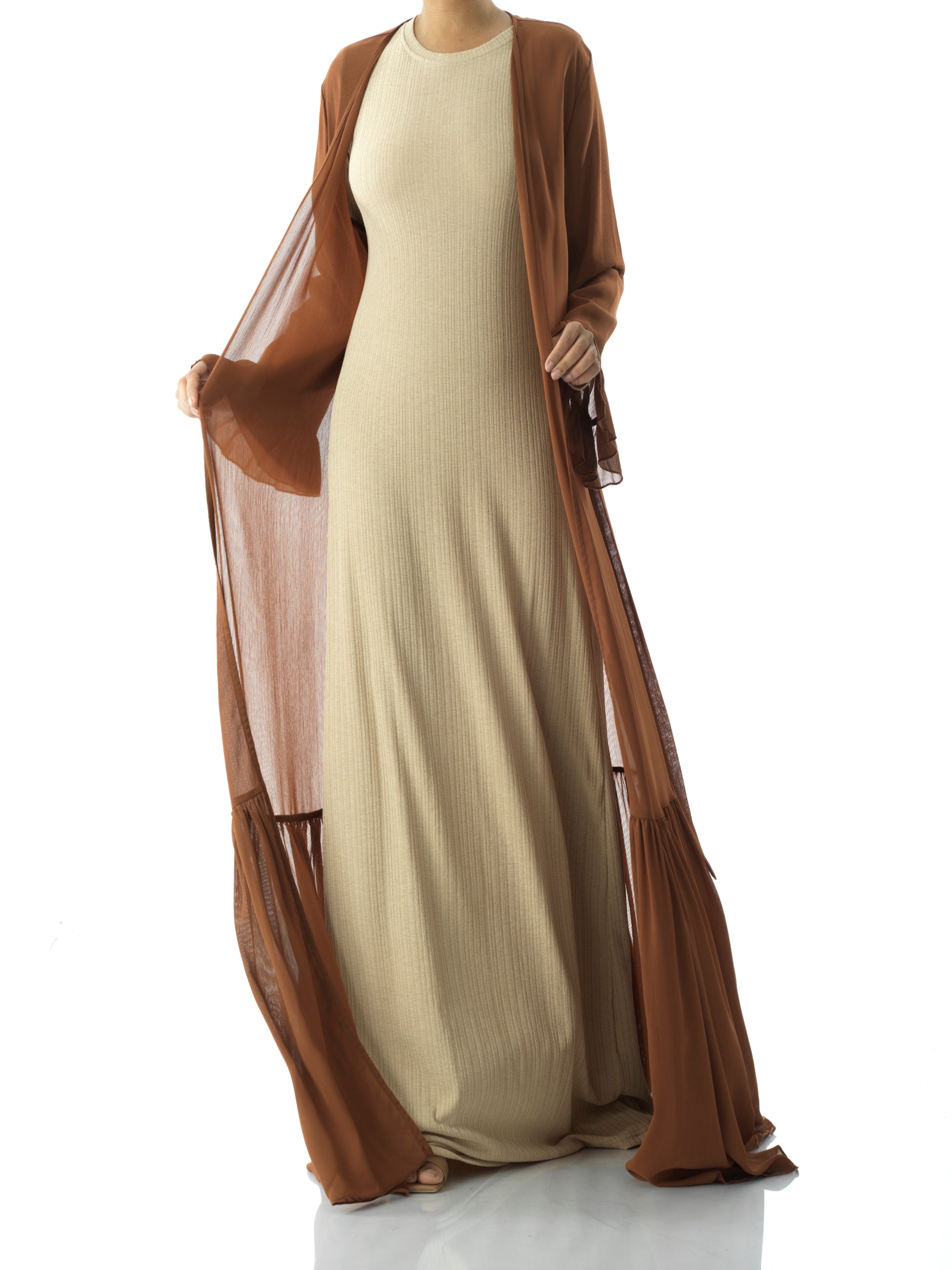 Tiered ruffle chiffon maxi cardigan Kabayare