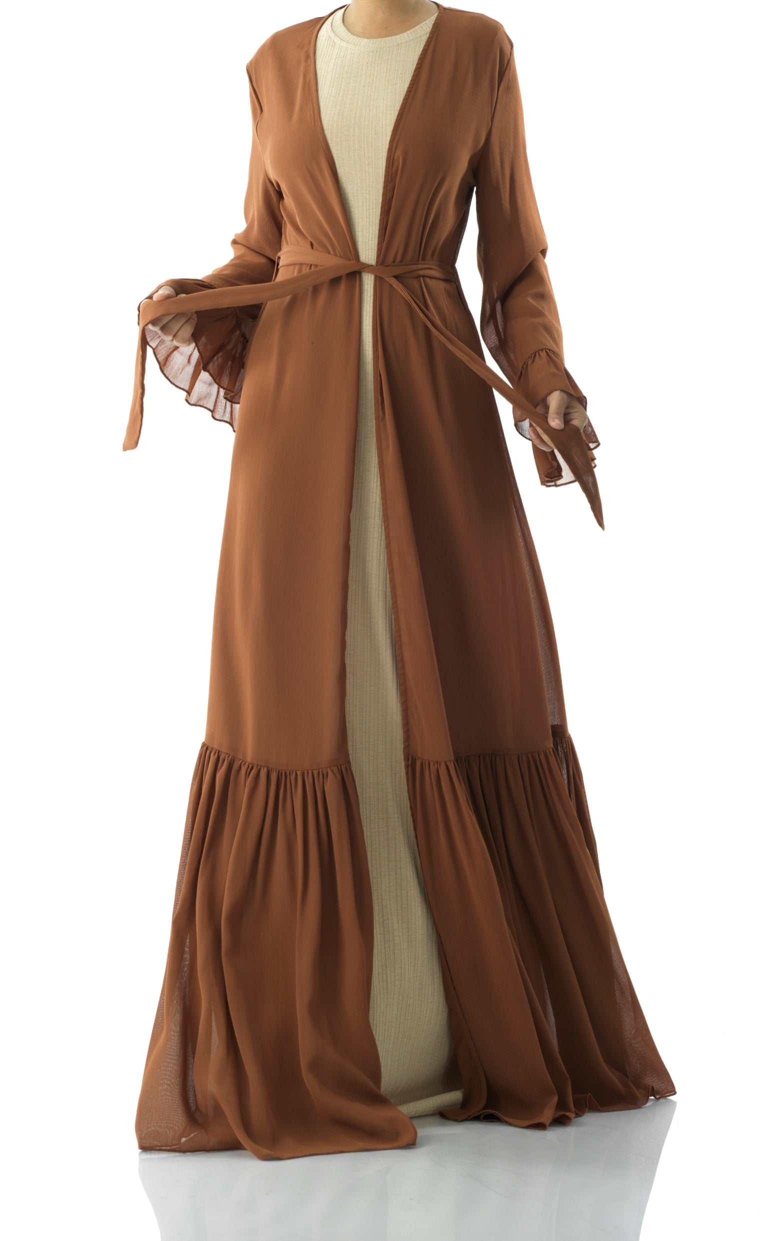 Tiered ruffle chiffon maxi cardigan Kabayare