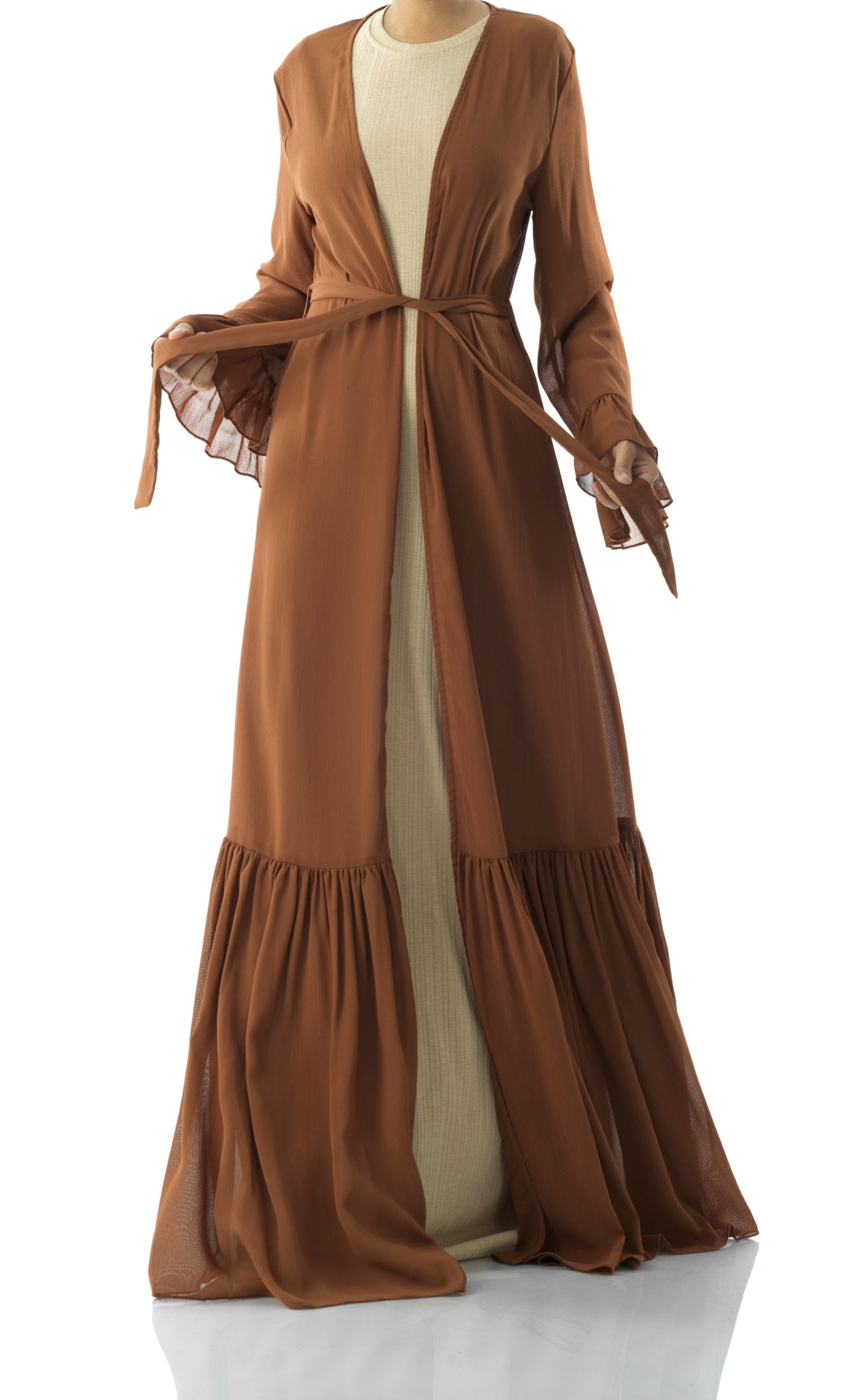 Tiered ruffle chiffon maxi cardigan Kabayare