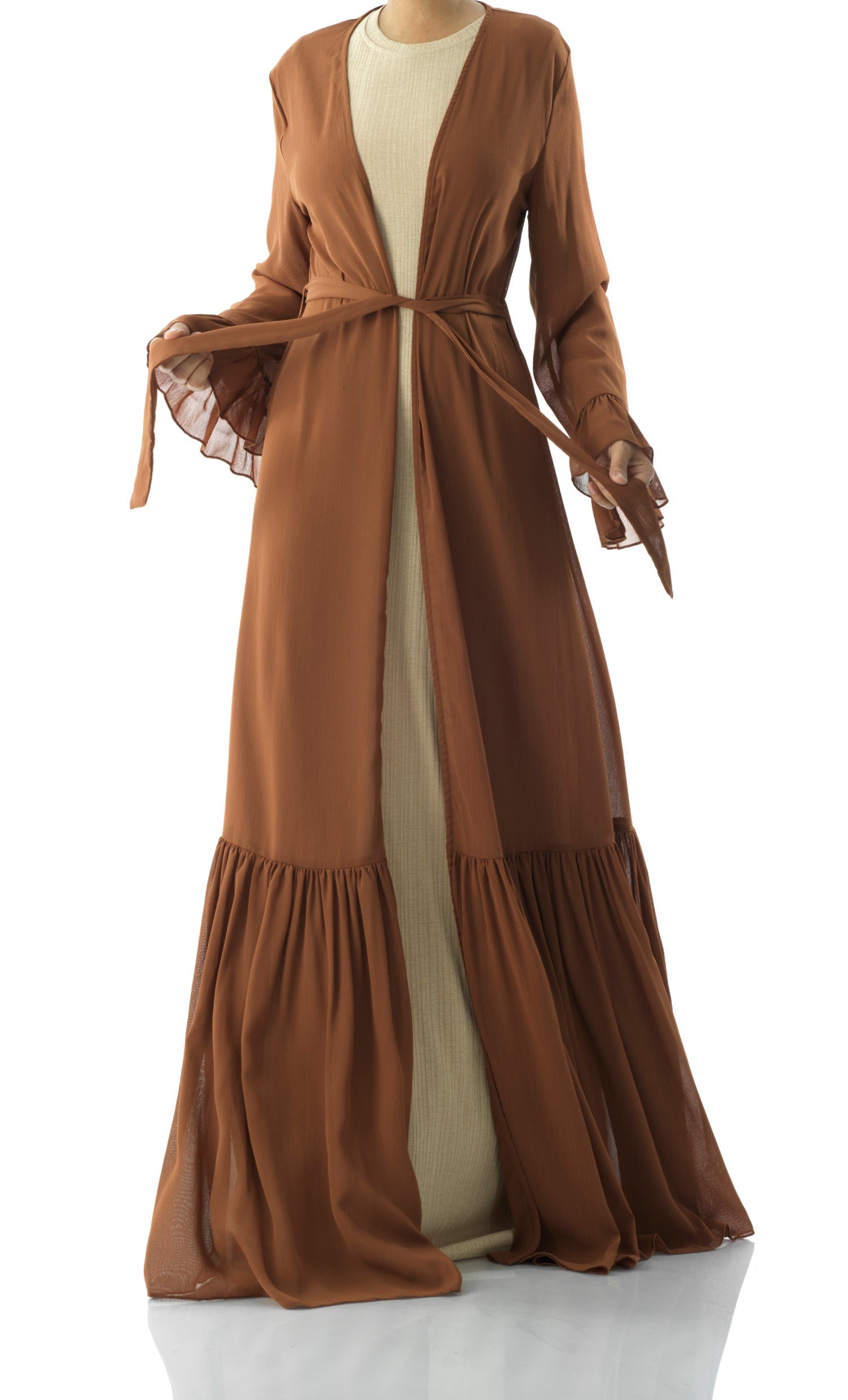 Tiered ruffle chiffon maxi cardigan Kabayare