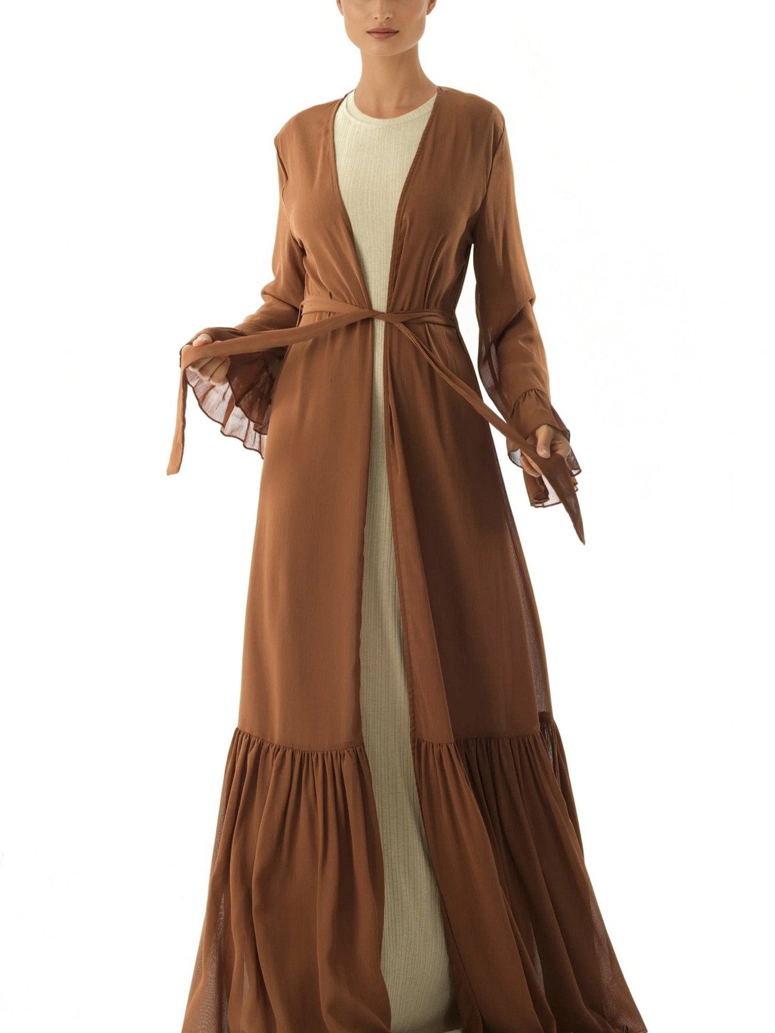 Tiered ruffle chiffon maxi cardigan Kabayare