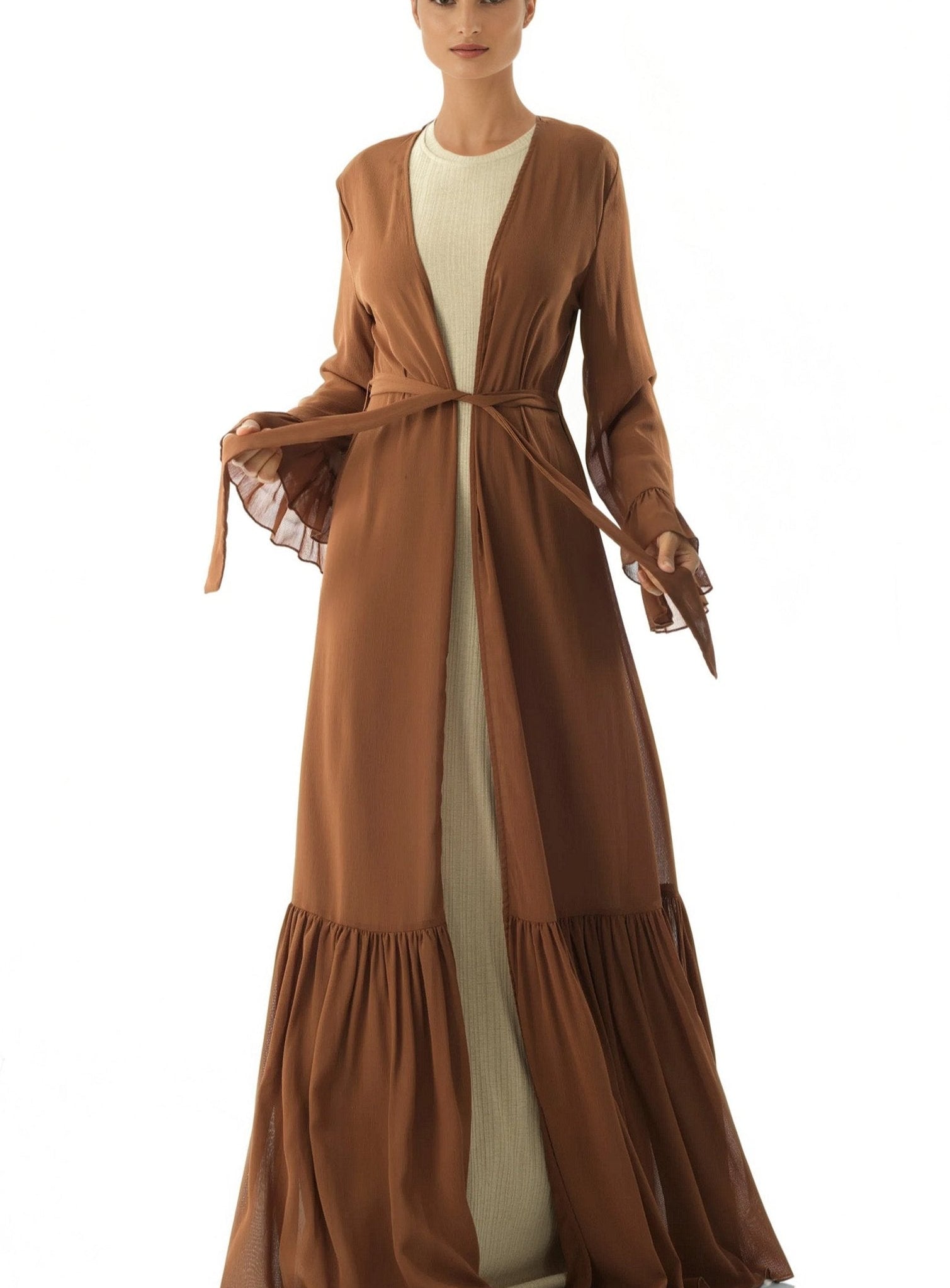 Tiered ruffle chiffon maxi cardigan Kabayare