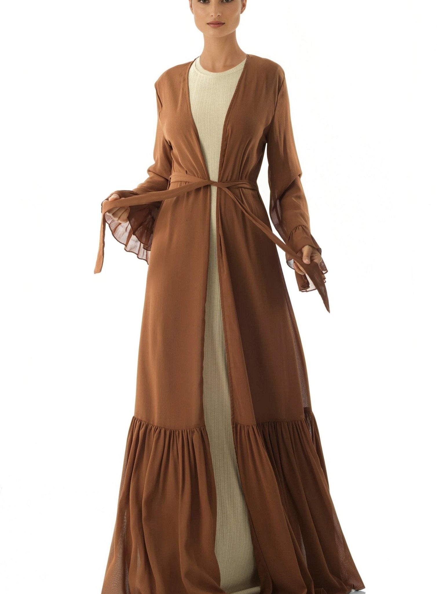 Tiered ruffle chiffon maxi cardigan Kabayare