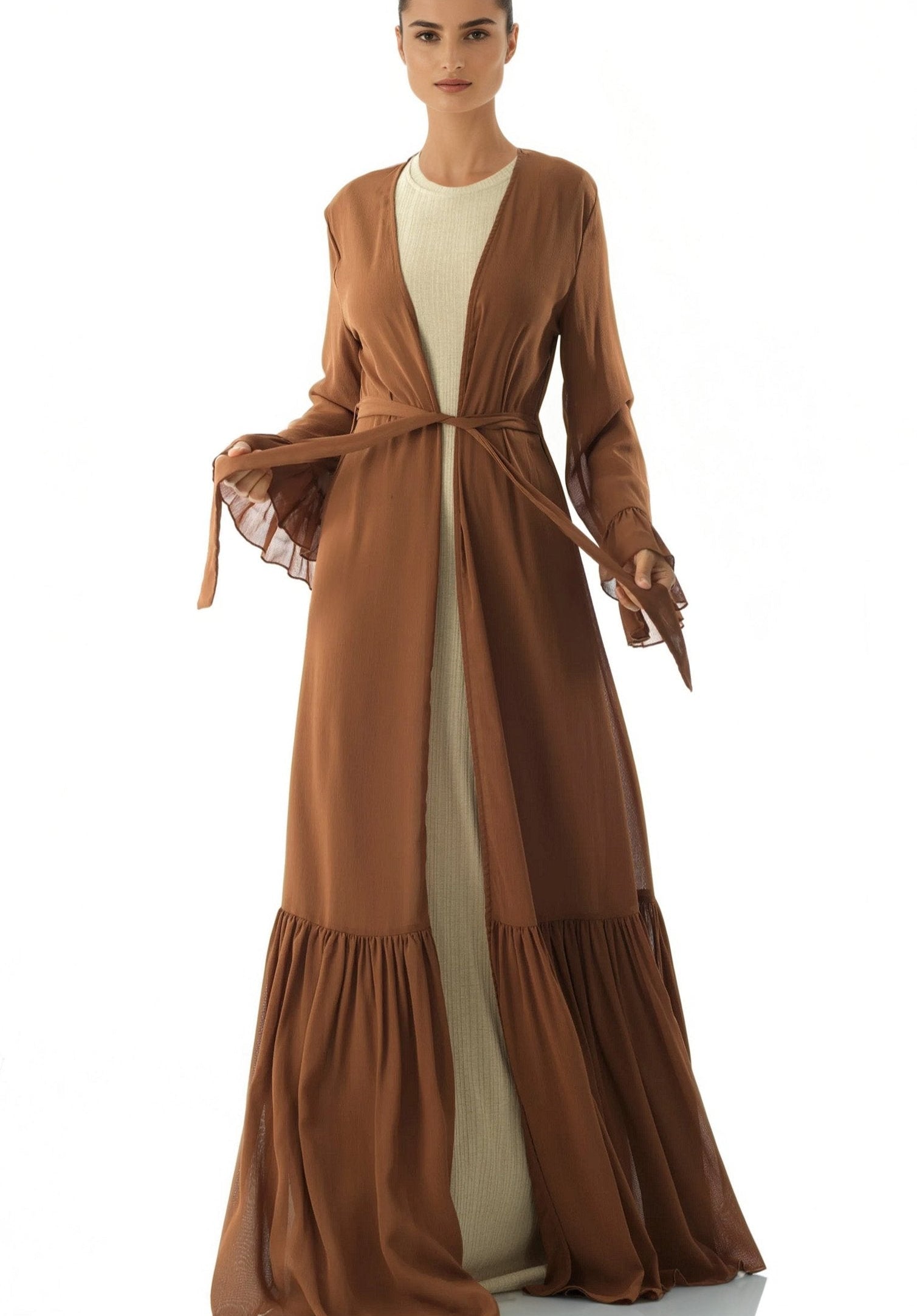 Tiered ruffle chiffon maxi cardigan Kabayare