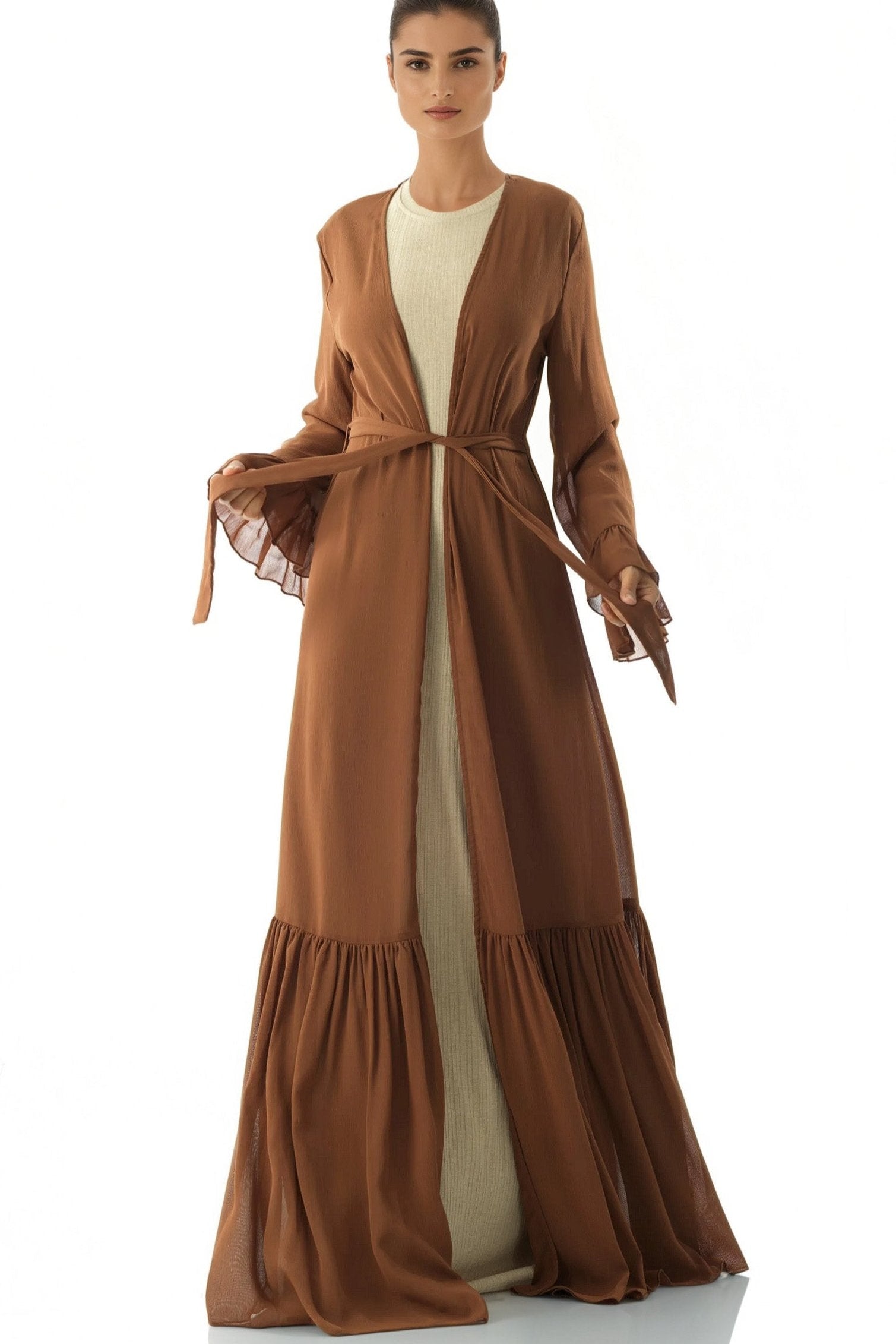 Tiered ruffle chiffon maxi cardigan Kabayare