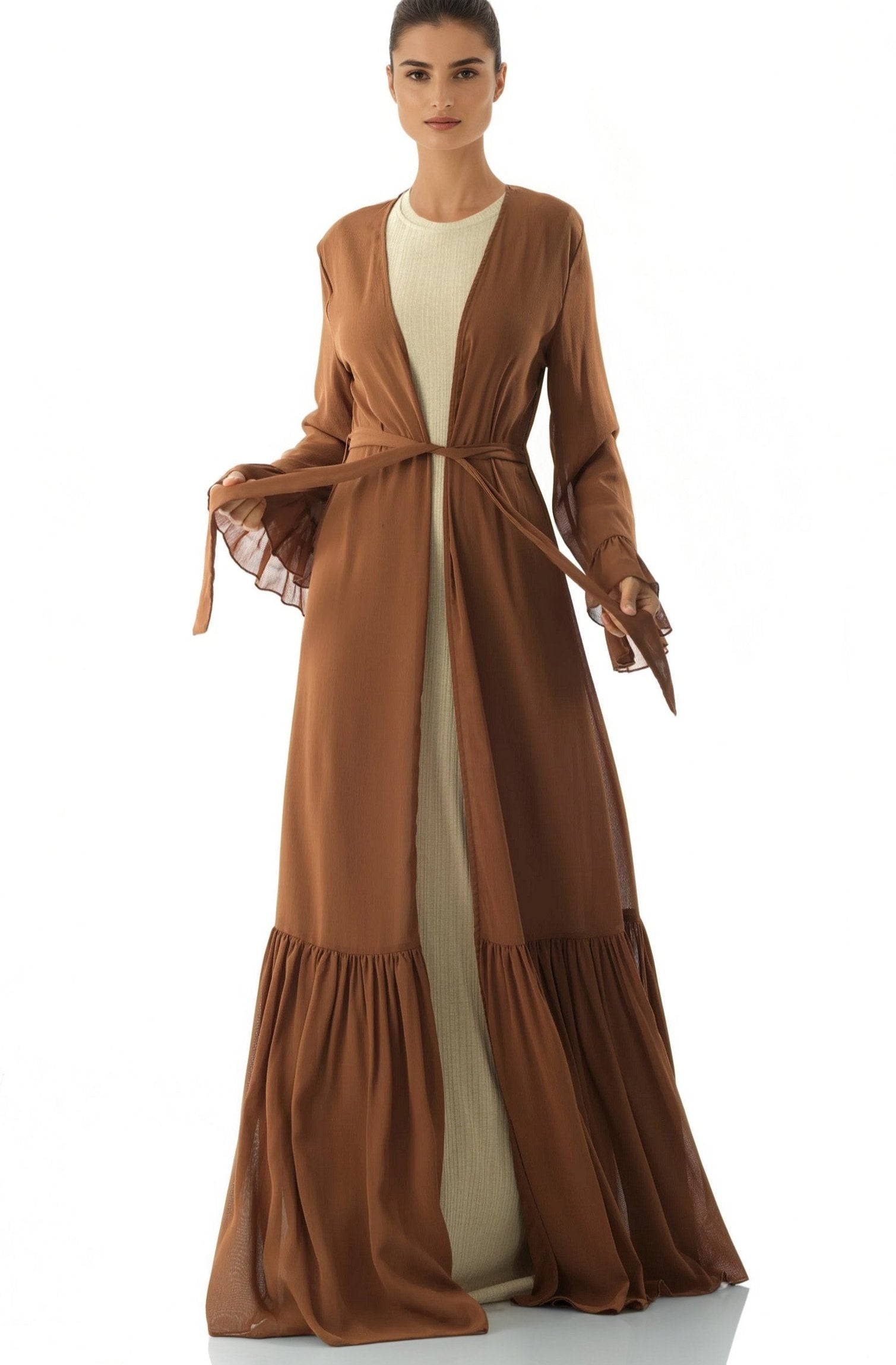 Tiered ruffle chiffon maxi cardigan Kabayare