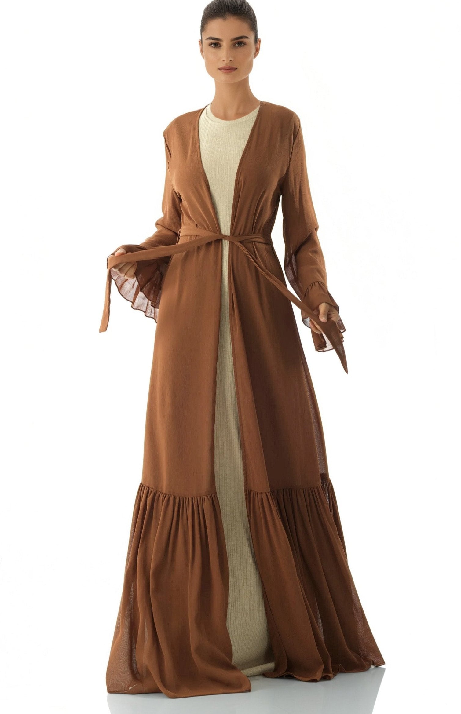 Tiered ruffle chiffon maxi cardigan Kabayare