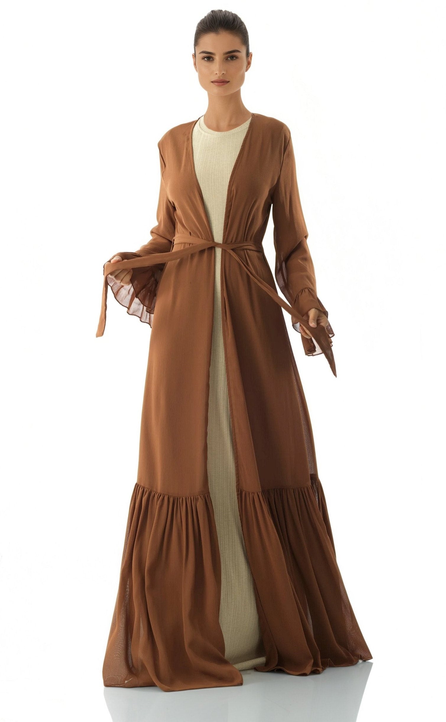 Tiered ruffle chiffon maxi cardigan Kabayare