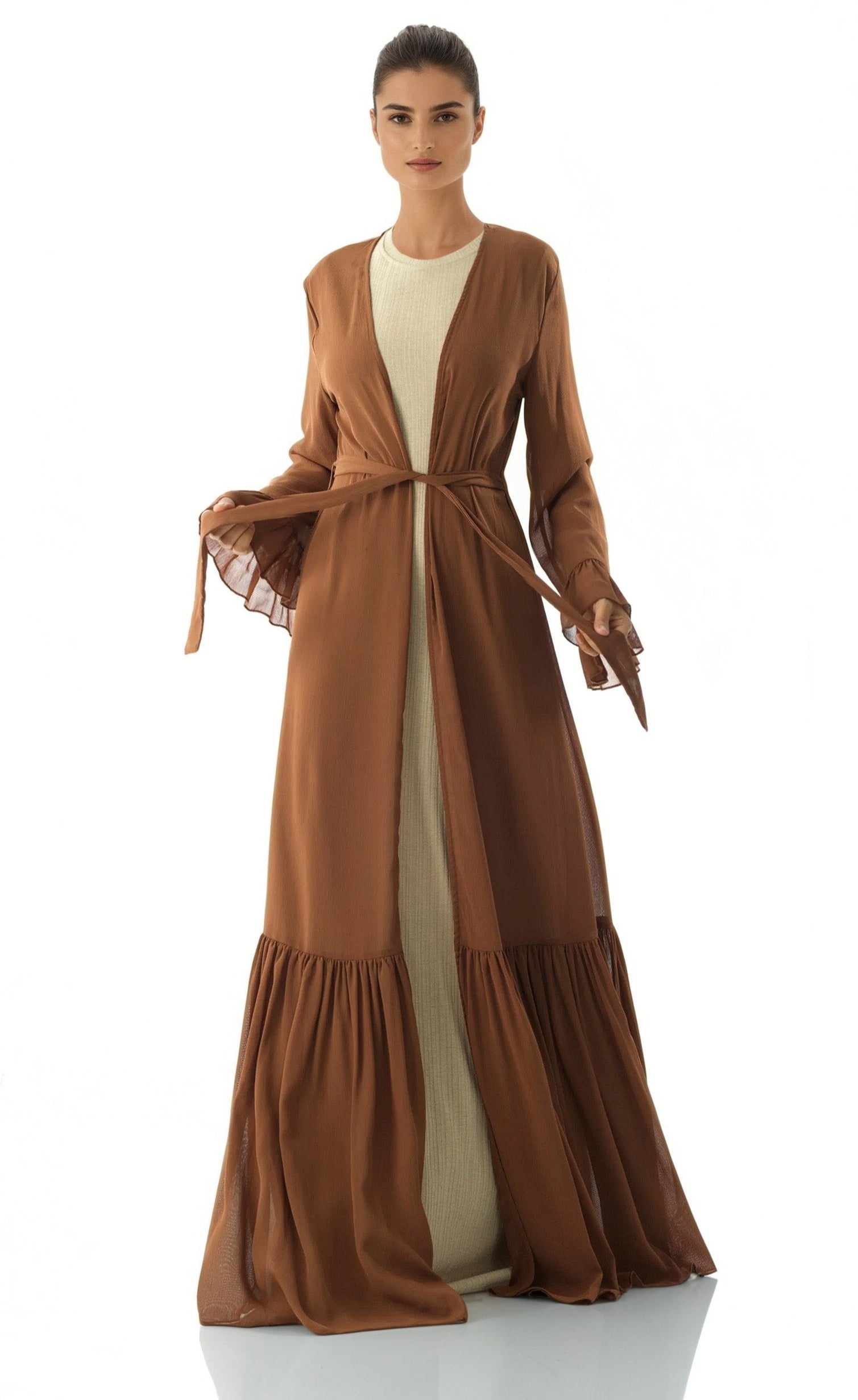 Tiered ruffle chiffon maxi cardigan Kabayare