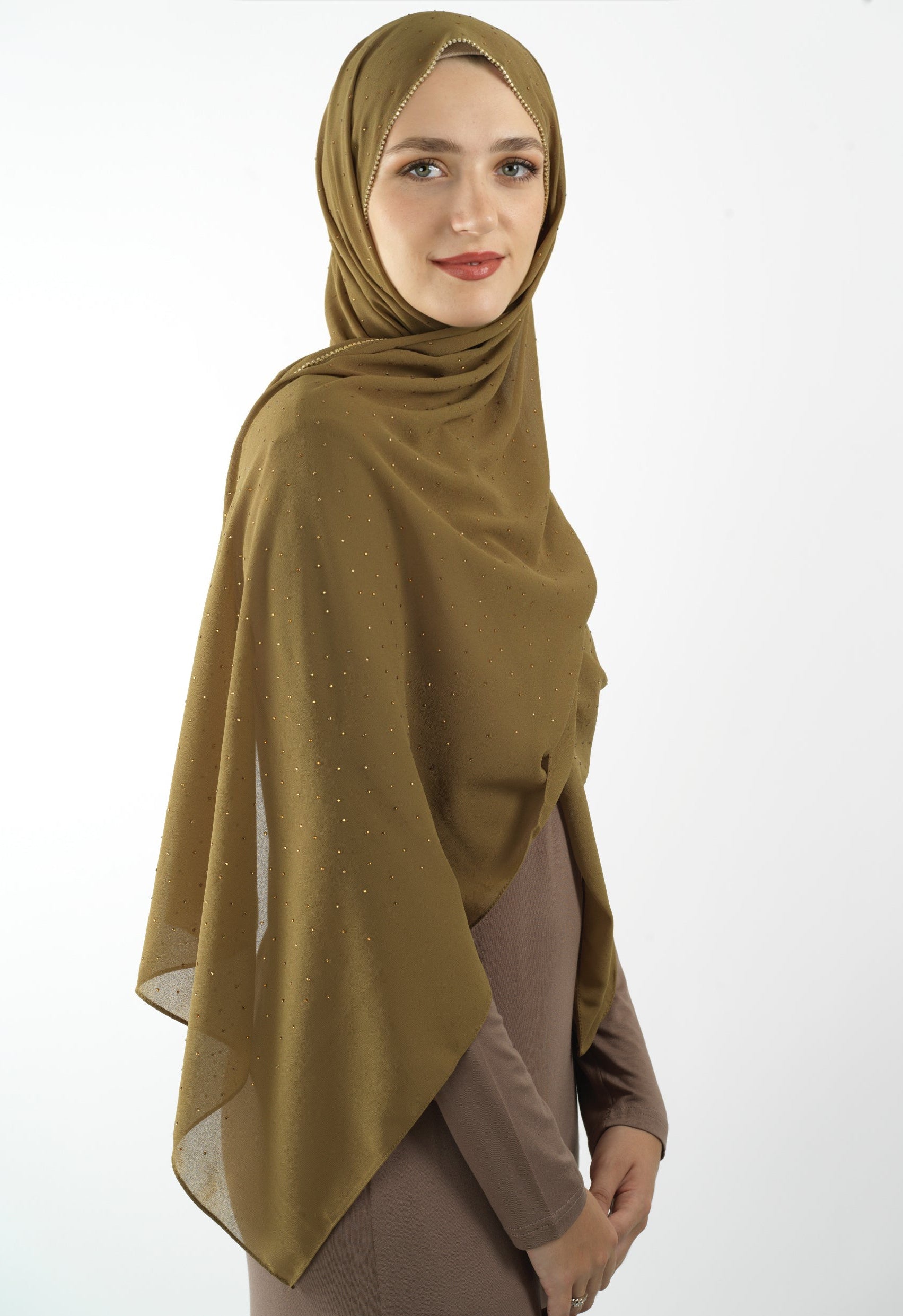 Tuscany green Glamour chiffon hijab Kabayare