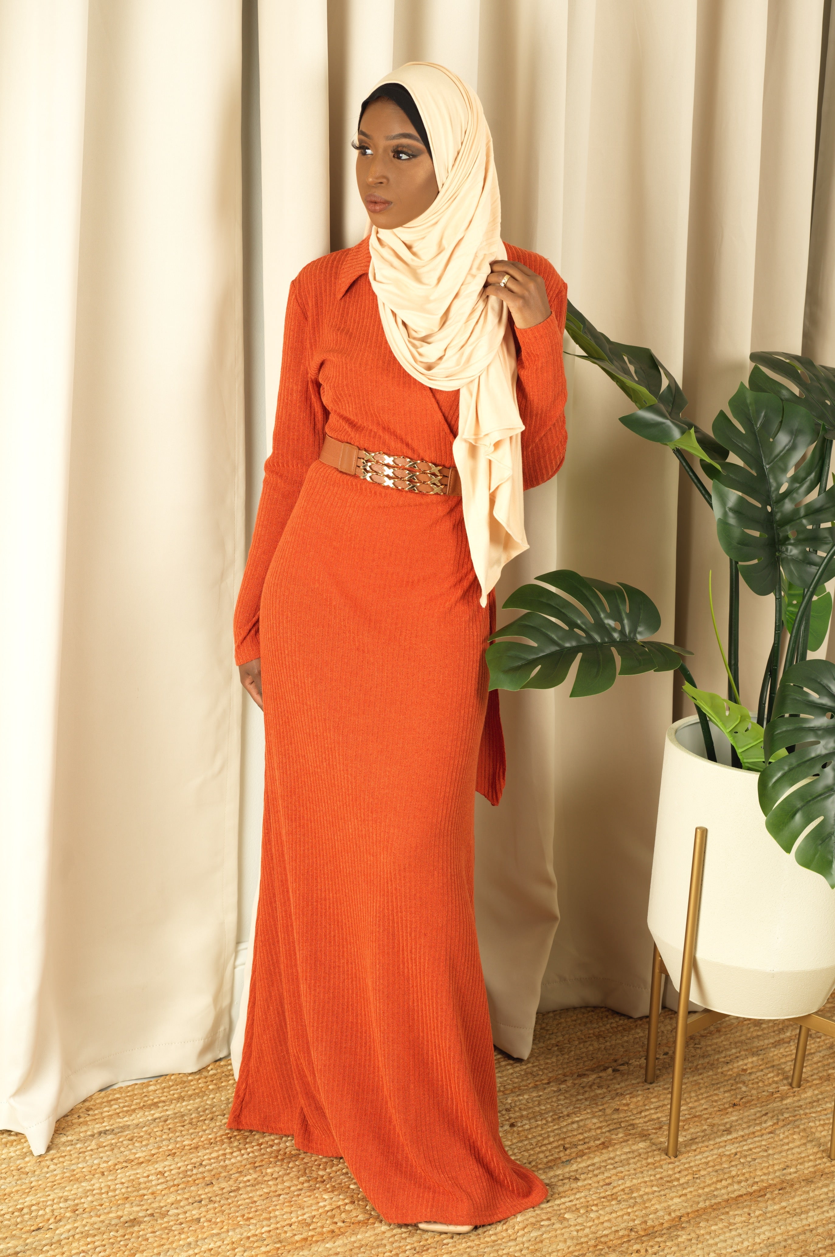 V-neck ribbed sweater dress Kabayare