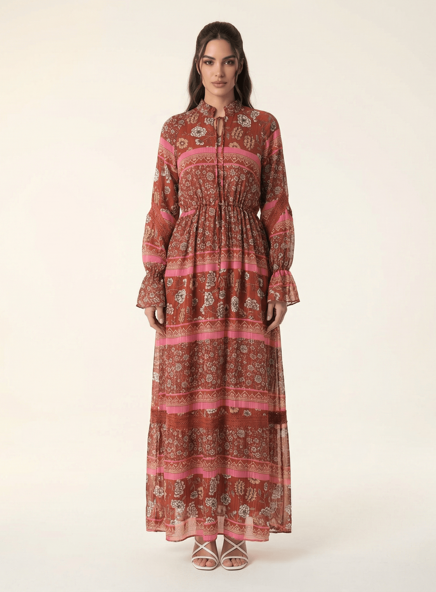 Valentina print long sleeve maxi dress Kabayare