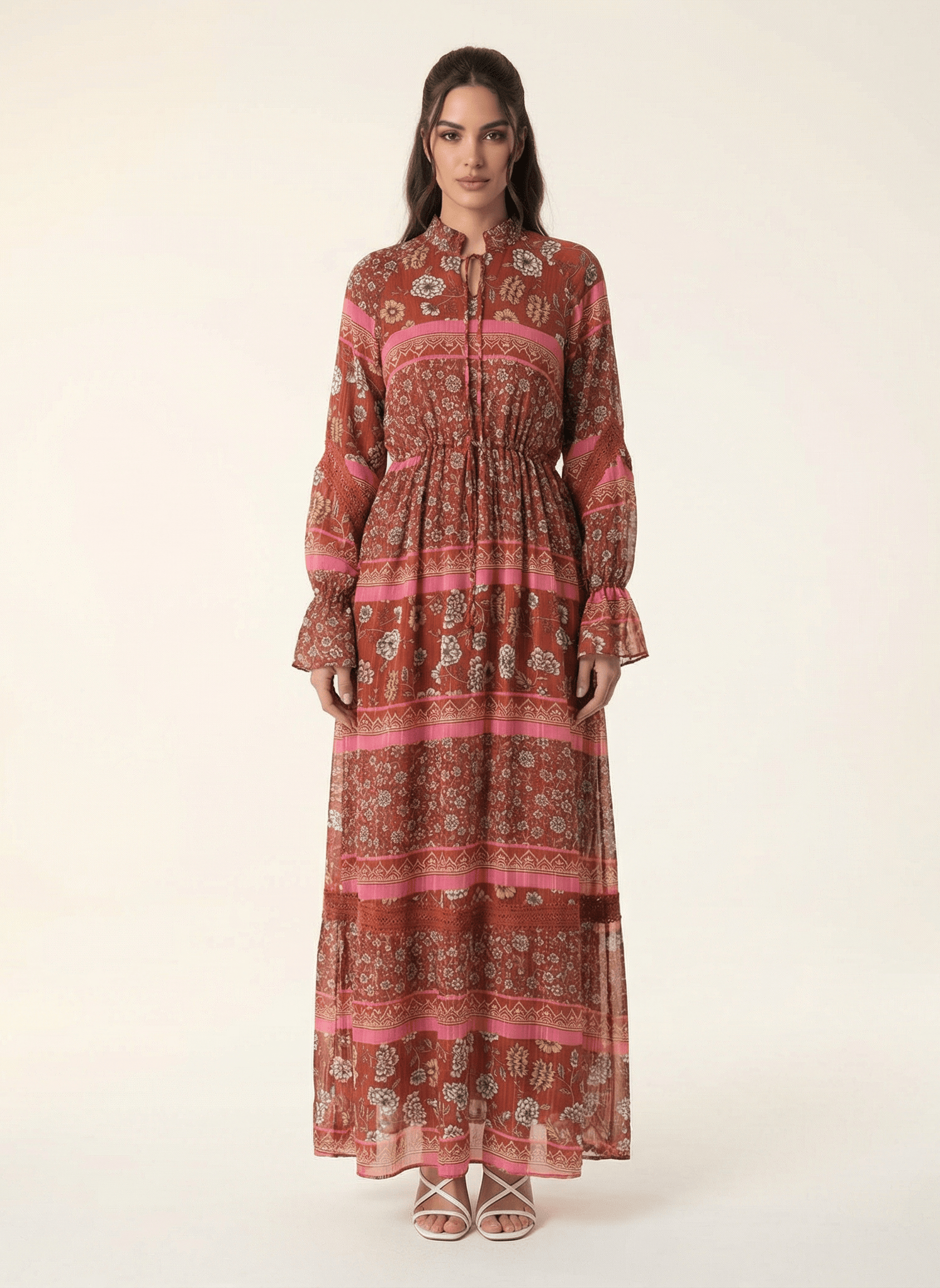 Valentina print long sleeve maxi dress Kabayare