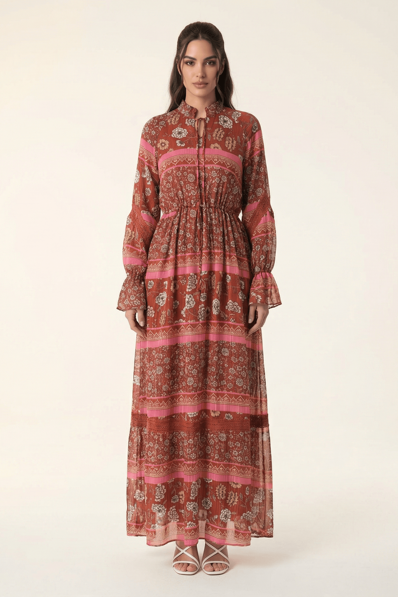 Valentina print long sleeve maxi dress Kabayare