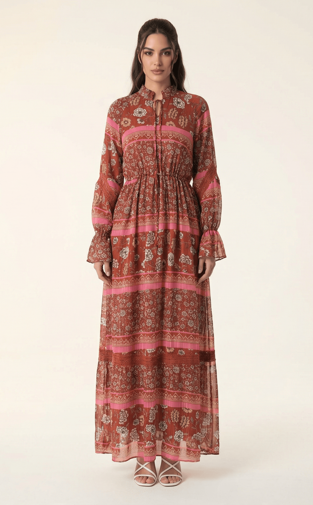 Valentina print long sleeve maxi dress Kabayare