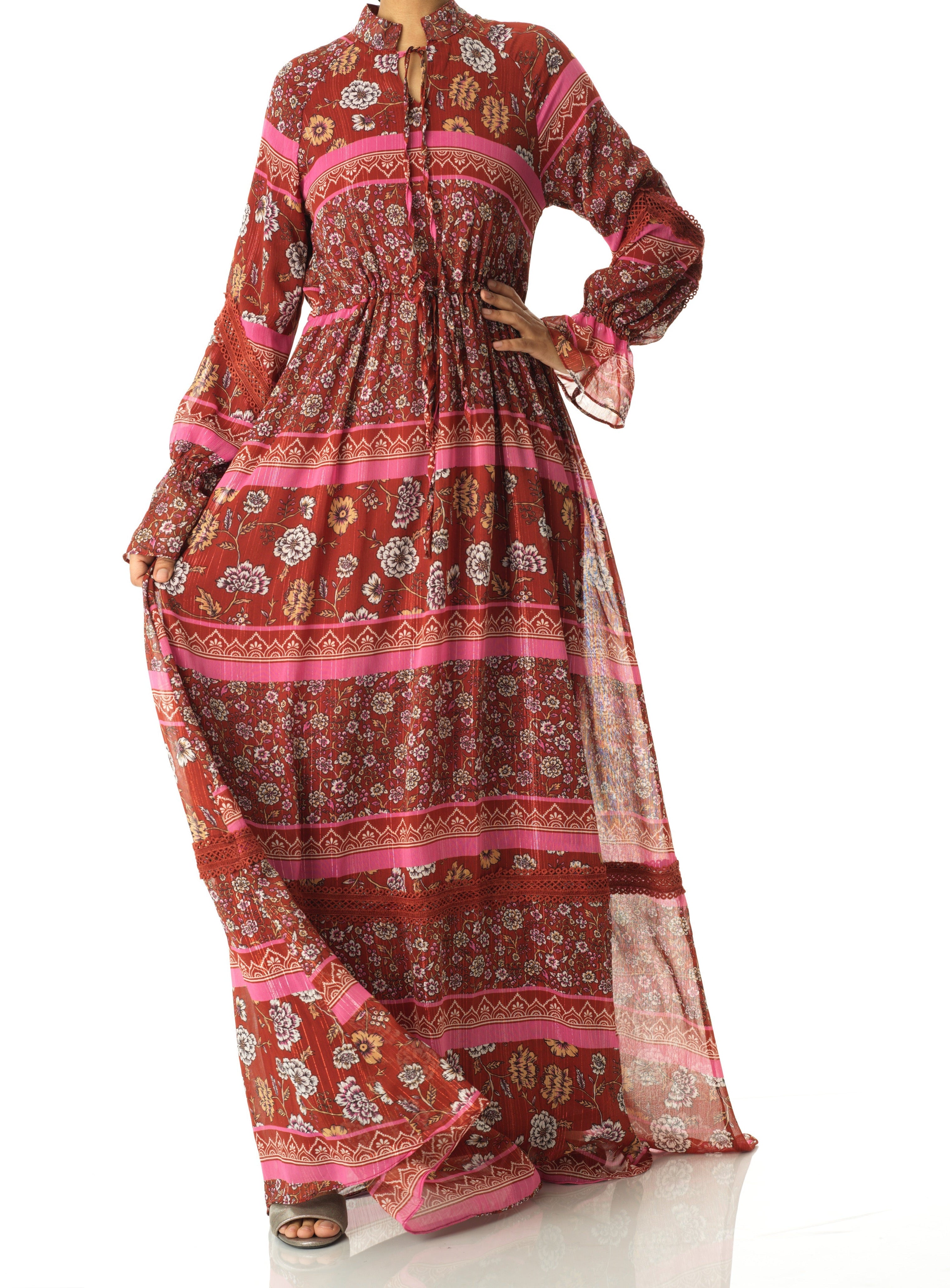 Valentina print long sleeve maxi dress Kabayare