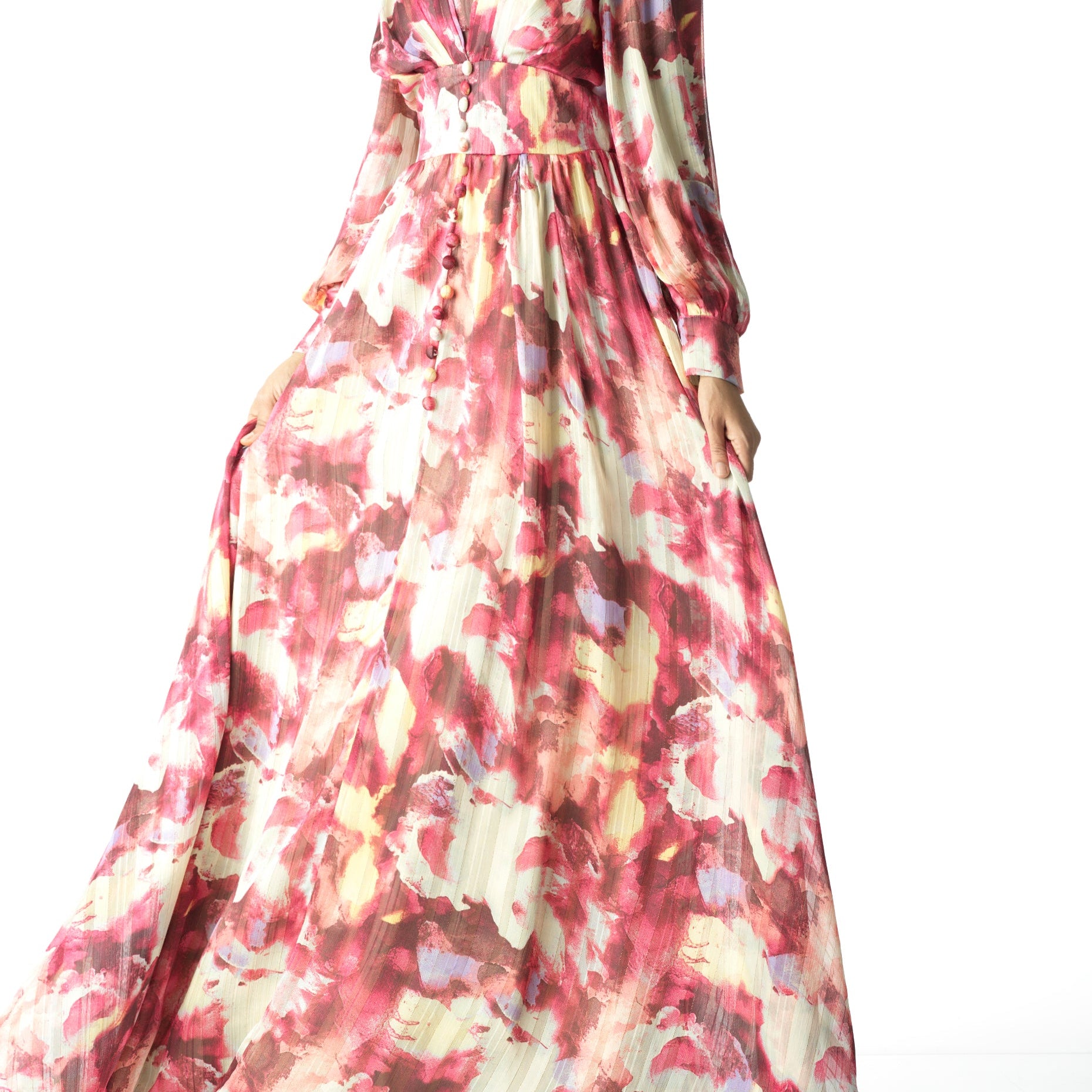 watercolor dreamy floral modest maxi dress Kabayare